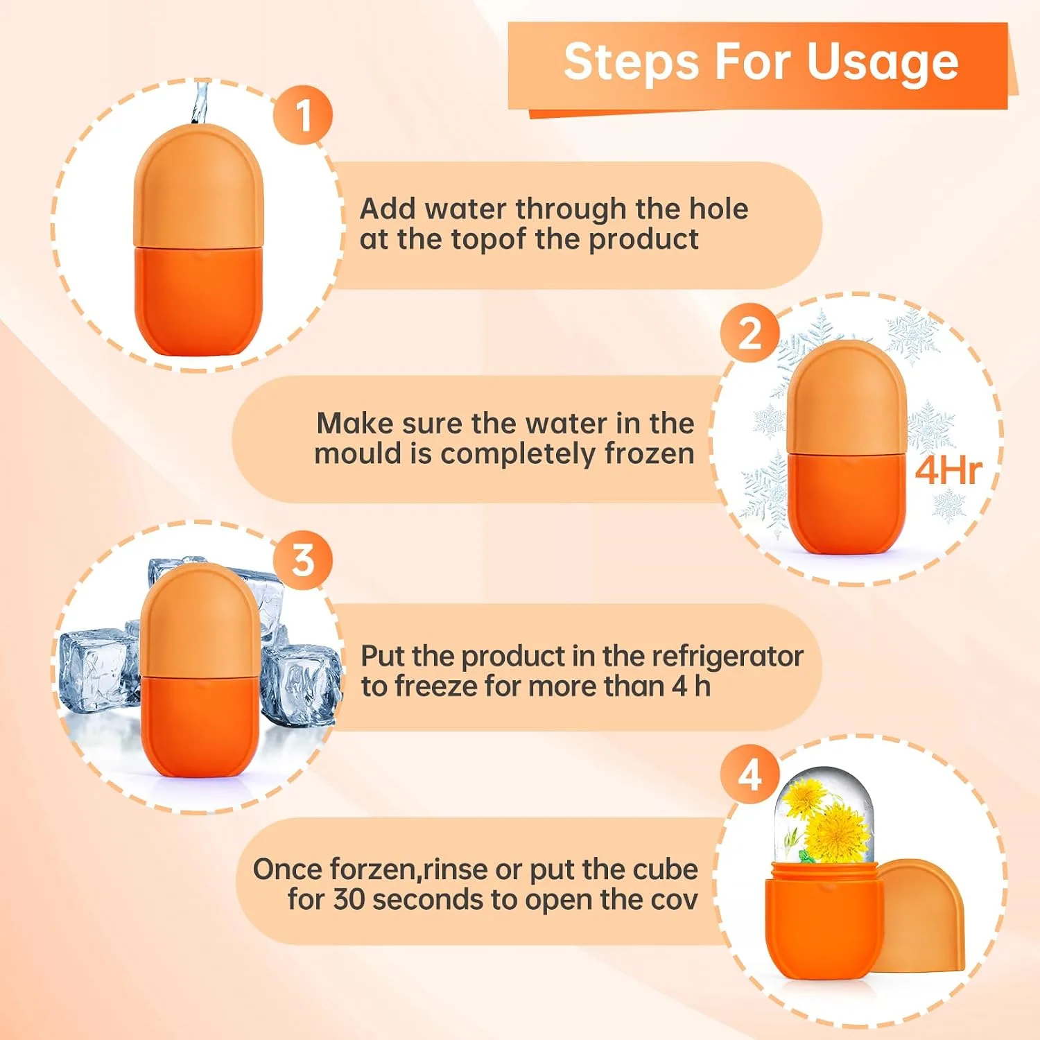 Ice Roller for Face and Eye, Gua Sha Facial Tools ,Puffiness Relief Ice Roller Skin Care ,Ice Facial Cube, Neck Massage, Silicone Ice Mold for Face Beauty,Self Care Gifts for Women ( Orange)