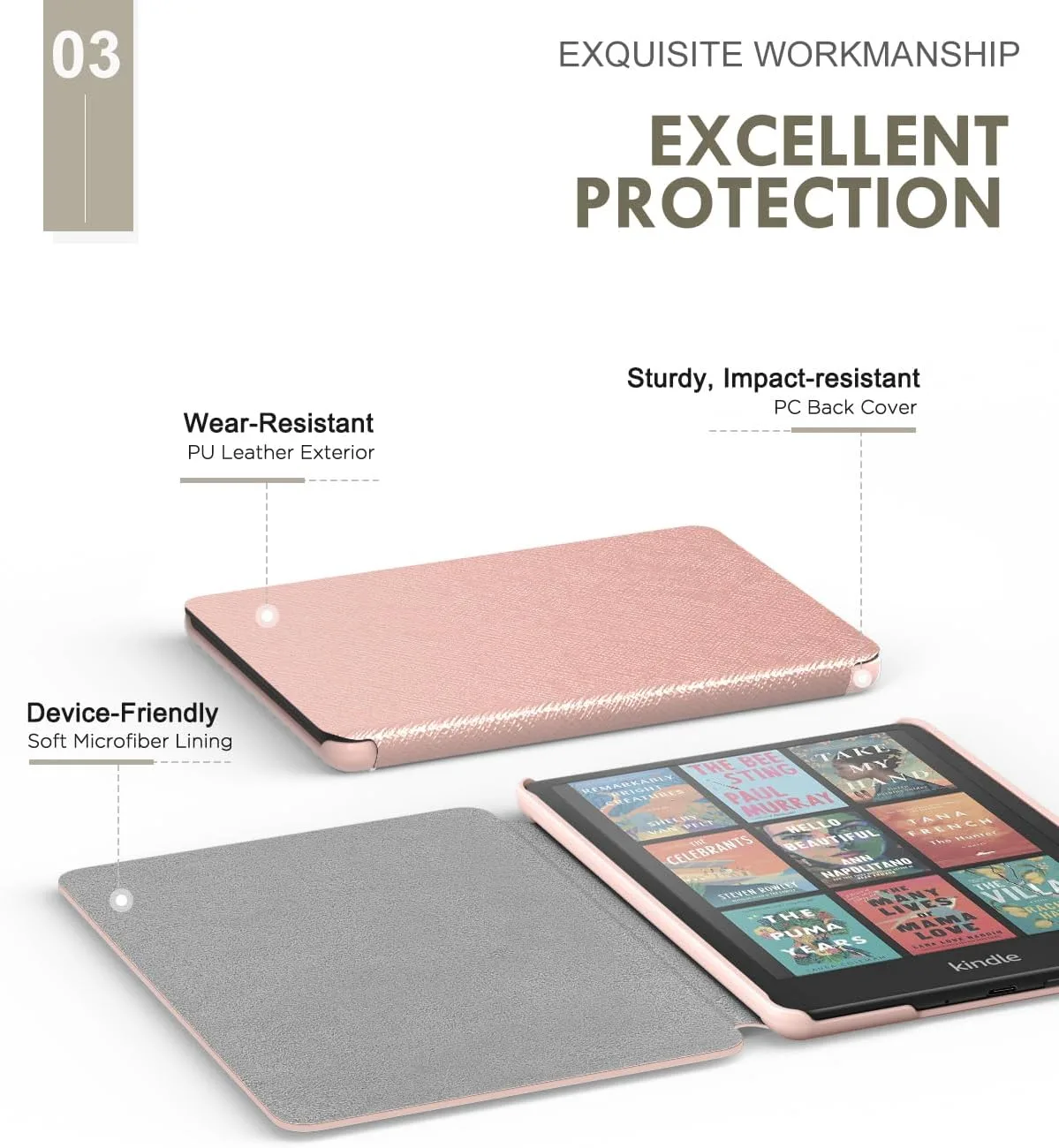 MoKo Case for 7" Kindle Paperwhite 12th Gen 2024/Colorsoft, Rose Gold