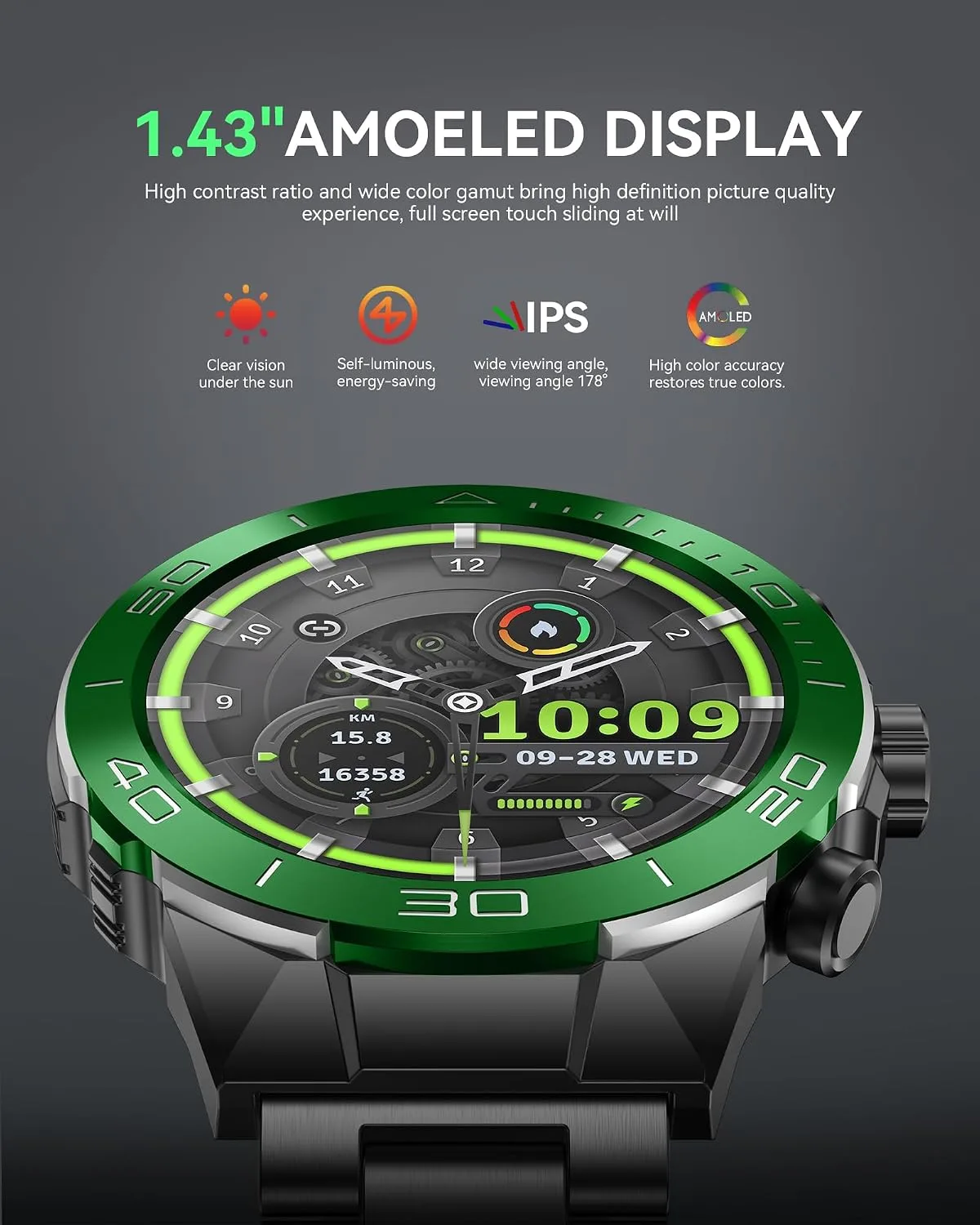 SOUYIE Men's Luxury Smart Watch 1.43" AMOLED Display HD Bluetooth Calling