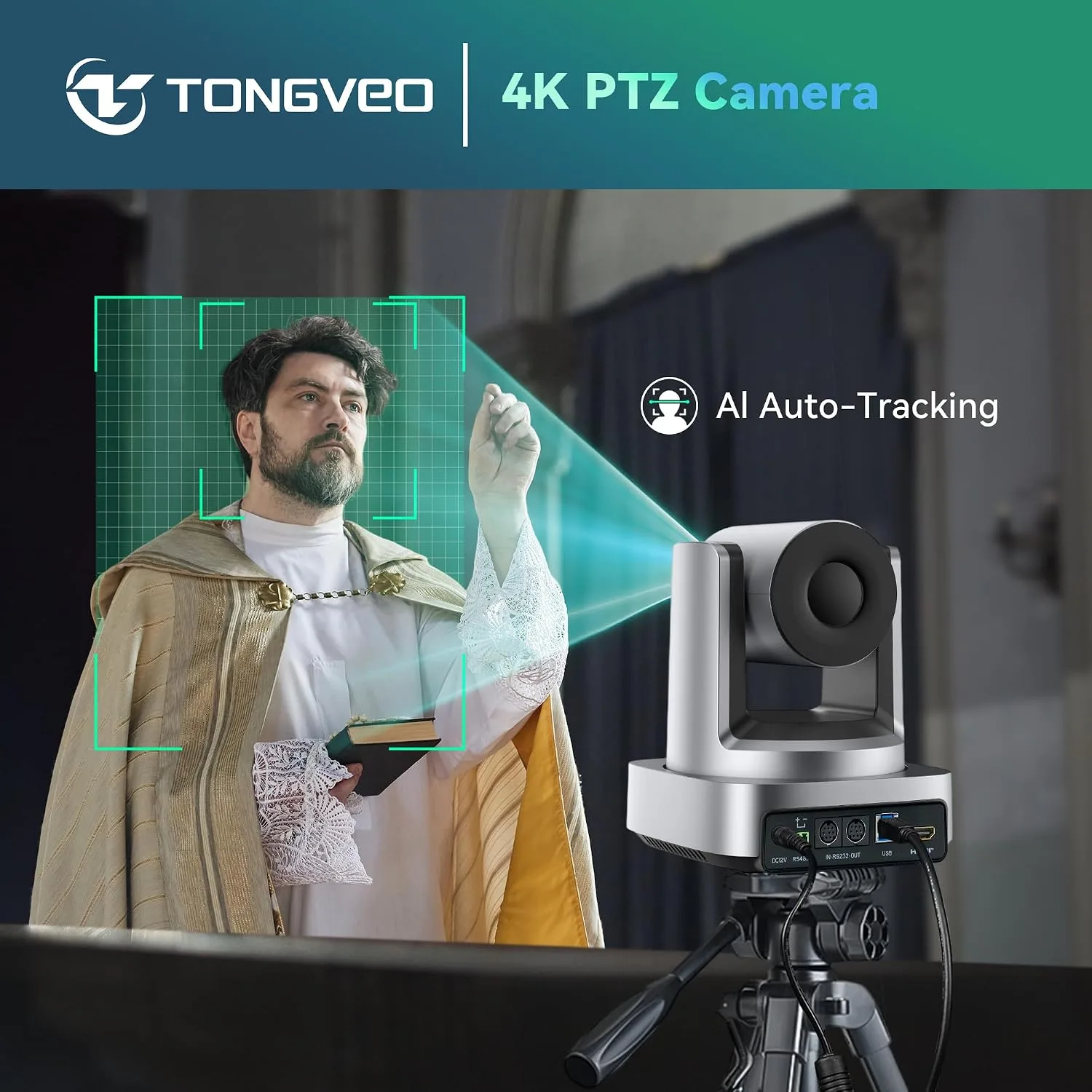 TONGVEO 4K AI 10X PTZ Conference Camera System＆ Bluetooth Speakerphone