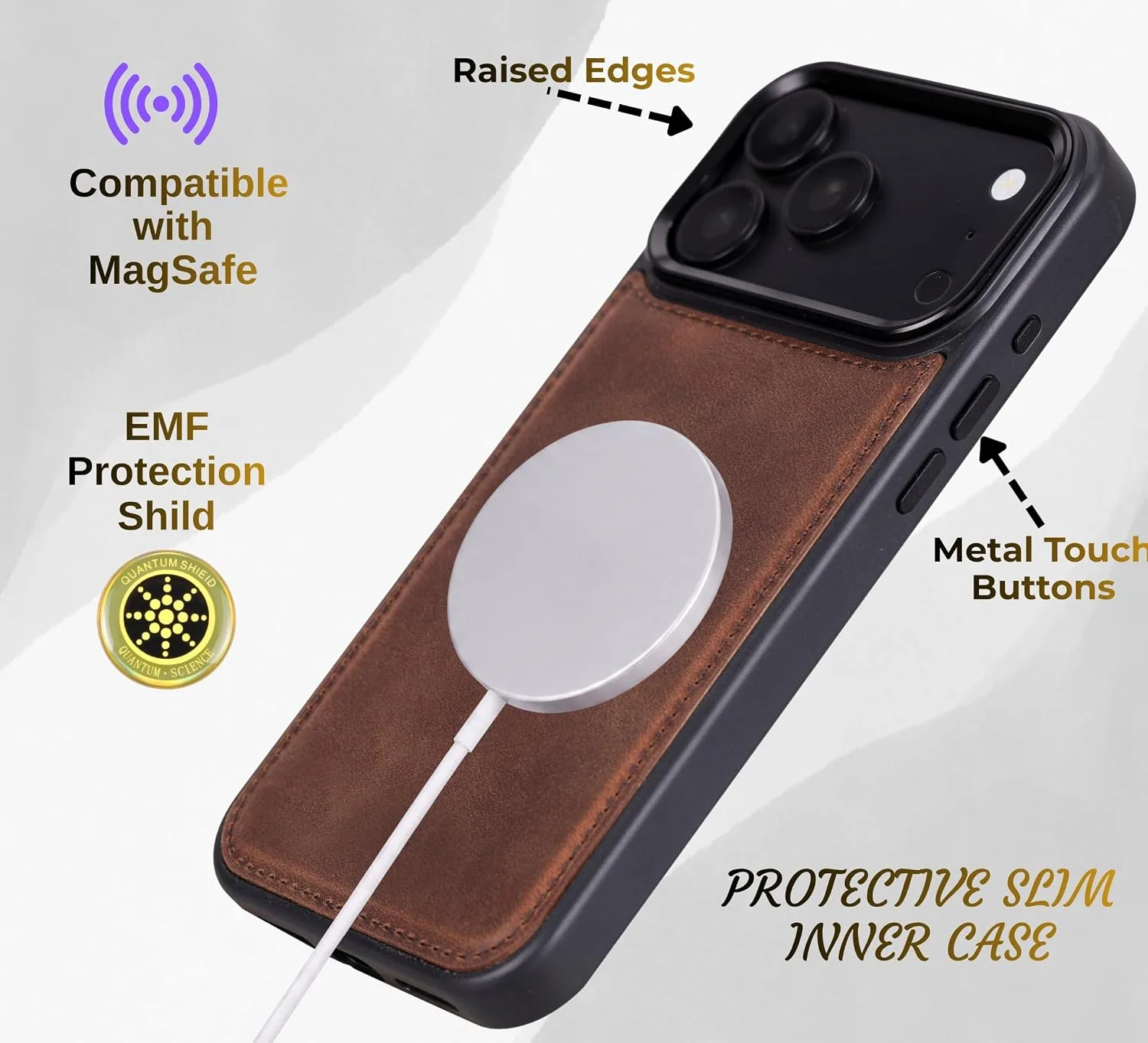 VENOULT Full Grain Genuine Leather Wallet Case for iPhone 18/17 Pro MAX
