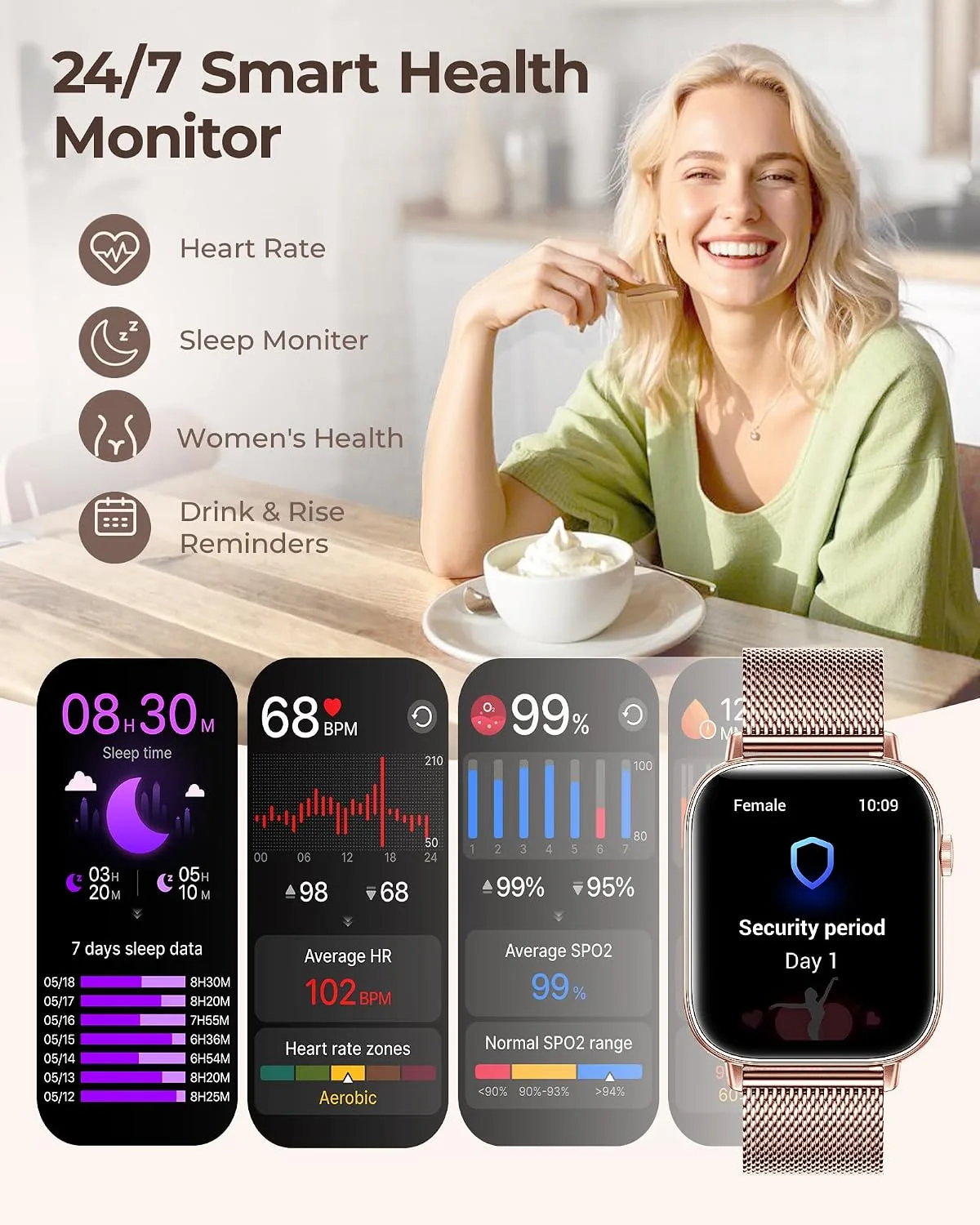 Iaret Smart Watch for Women, 1.83" HD Fitness Tracker with 7 Bands & 2 Charms, Answer/Make Calls, Heart Rate/Sleep/SpO2/Step Tracking, 100+ Sport Modes, Android/iPhone Compatible Gift Set (Rose Gold)