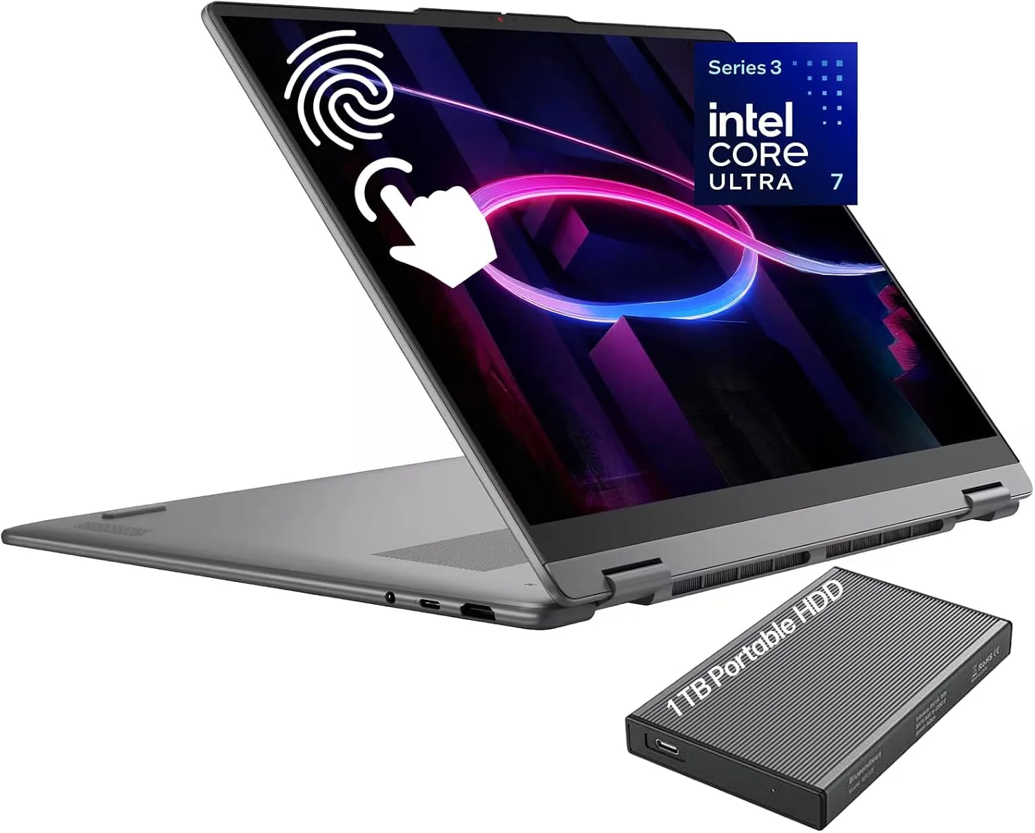 Lenovo Yoga 7i 2-in-1 Laptop, 14" 2K OLED Touch Display, Core Ultra 5 322, Intel Graphics, 16GB LPDDR5x 1TB SSD, Wi-Fi7, Backlit KB, FP Reader, TB 4, Webcam, Win11, Luna Grey, USB Hub, W/GaLiMu