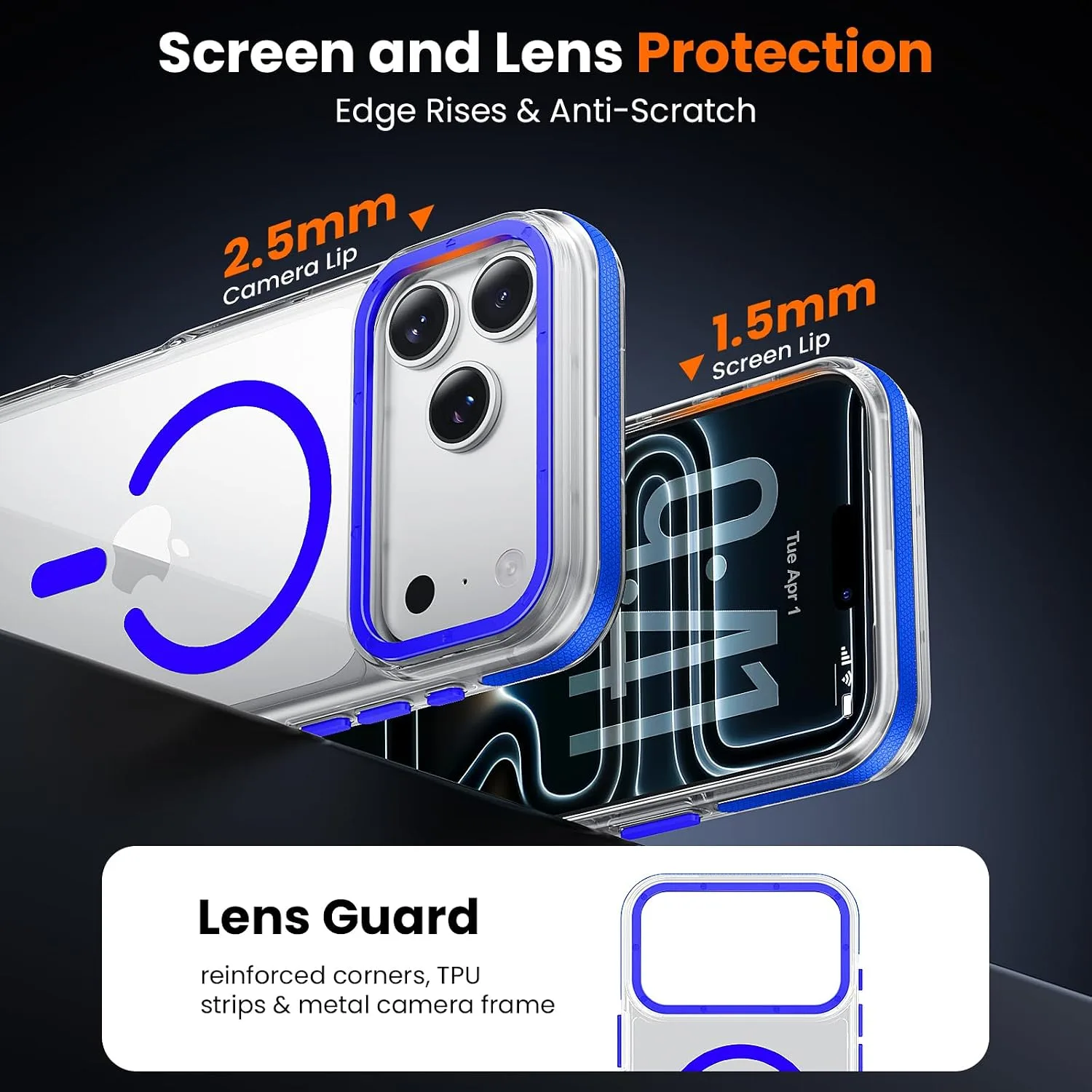 toushion 3-in-1 Clear Case for iPhone 17 Pro Max, Blue Shockproof Bumper