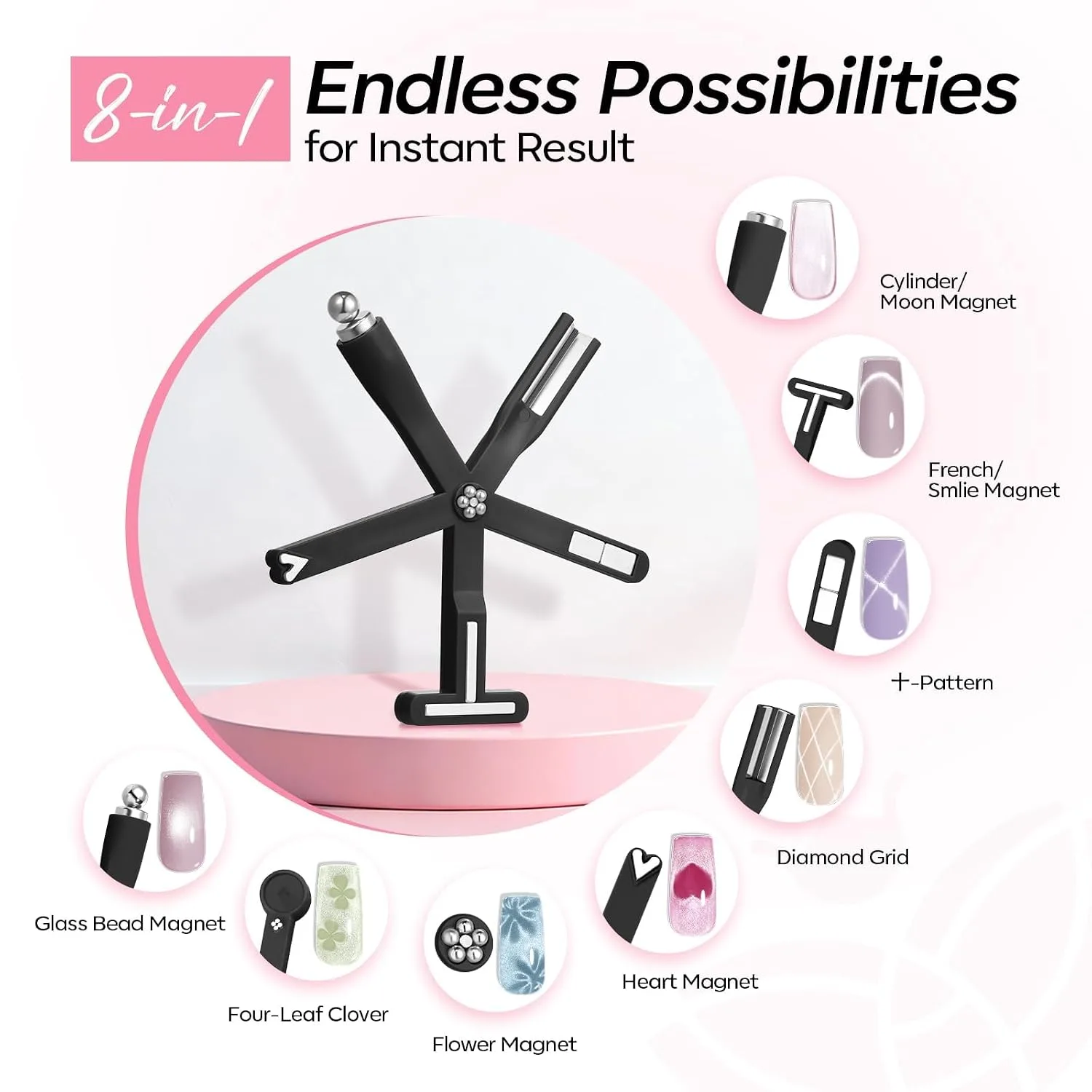 Modelones Cat Eye Magnet Black 8-in-1 Tool Strong Magnetic for Cateye Gel Polish