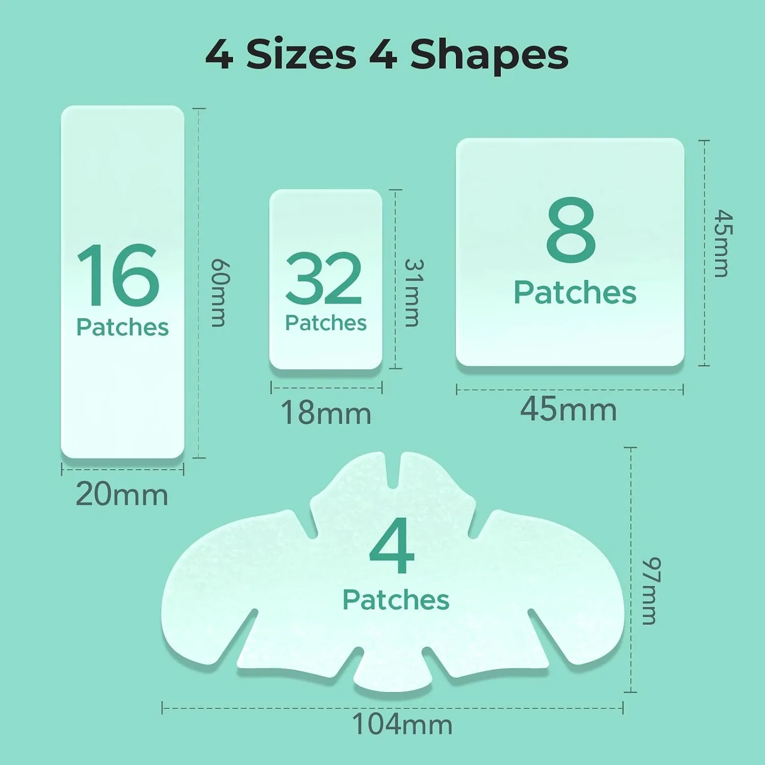 TKTK Large Hydrocolloid Pimple Patches for Acne Breakouts, 4 Big Sizes