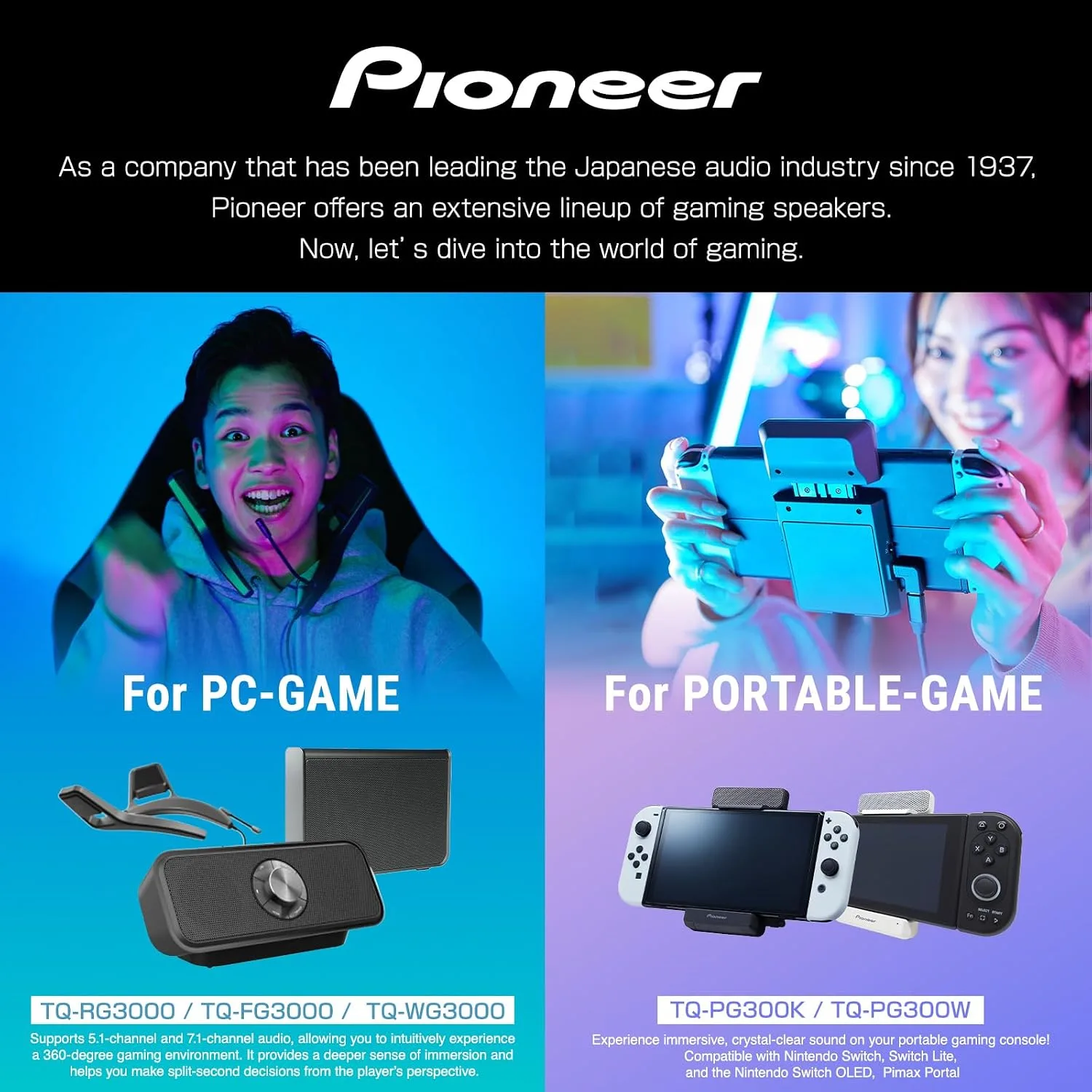 Pioneer Gaming Speaker for Switch / PIMAX - White, Speaker SOUND TECTOR USB Type-C Portable Lightweight Surround Stand for Switch / PIMAX. TQ-PG300W