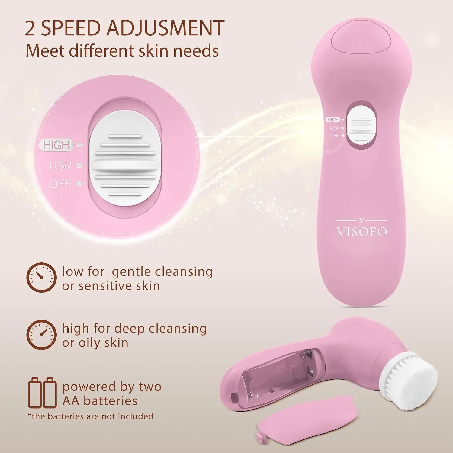 VISOFO Facial Cleansing Brush, Face Scrubber, Exfoliating, Rose-Quartz