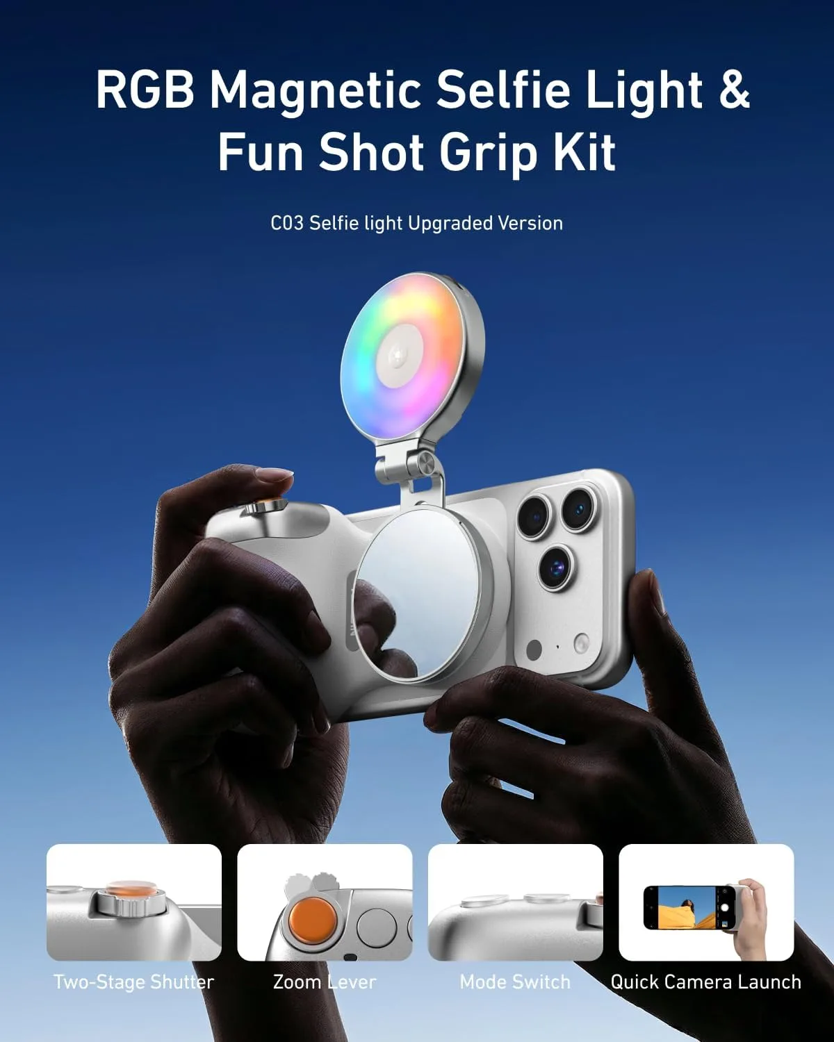 TELESIN Fun Shot Magnetic Phone Camera Grip & 4 in 1 RGB Selfie Light Kit