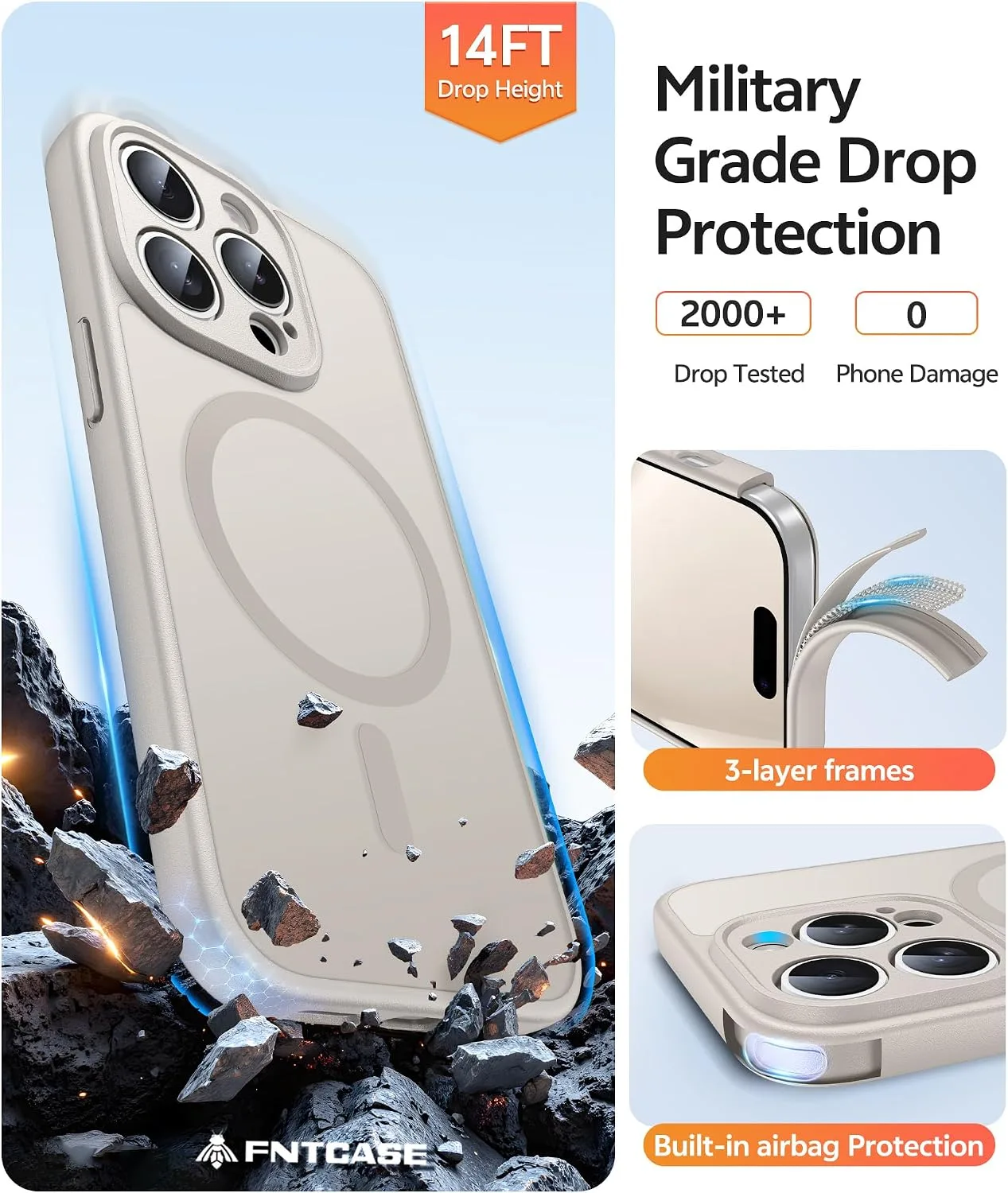 FNTCASE for iPhone 14 Pro Case, Compatible with Magsafe, Screen Protector