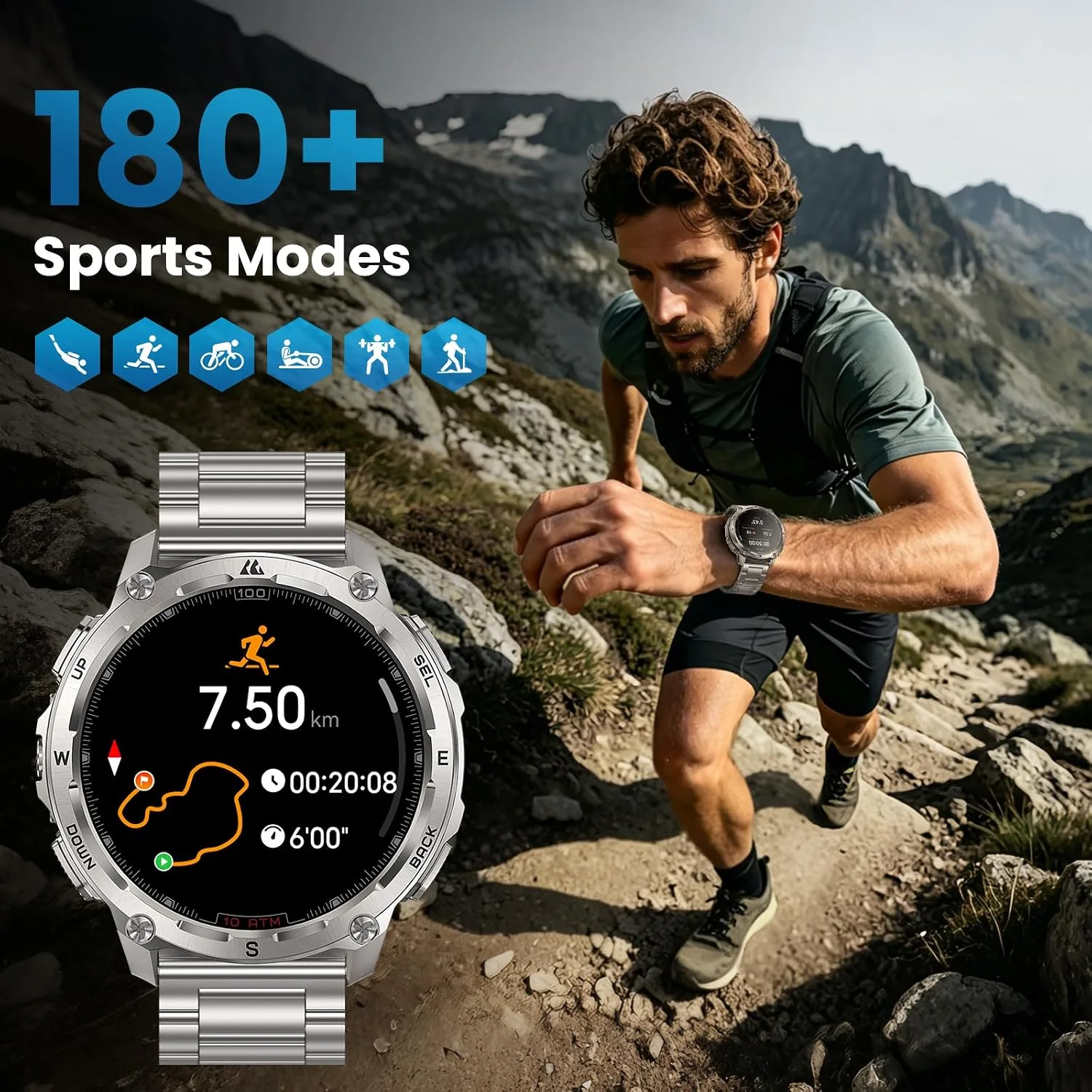 KOSPET Tank T4 Special Edition Smart Watch with Dual-Band GPS, Offline Maps