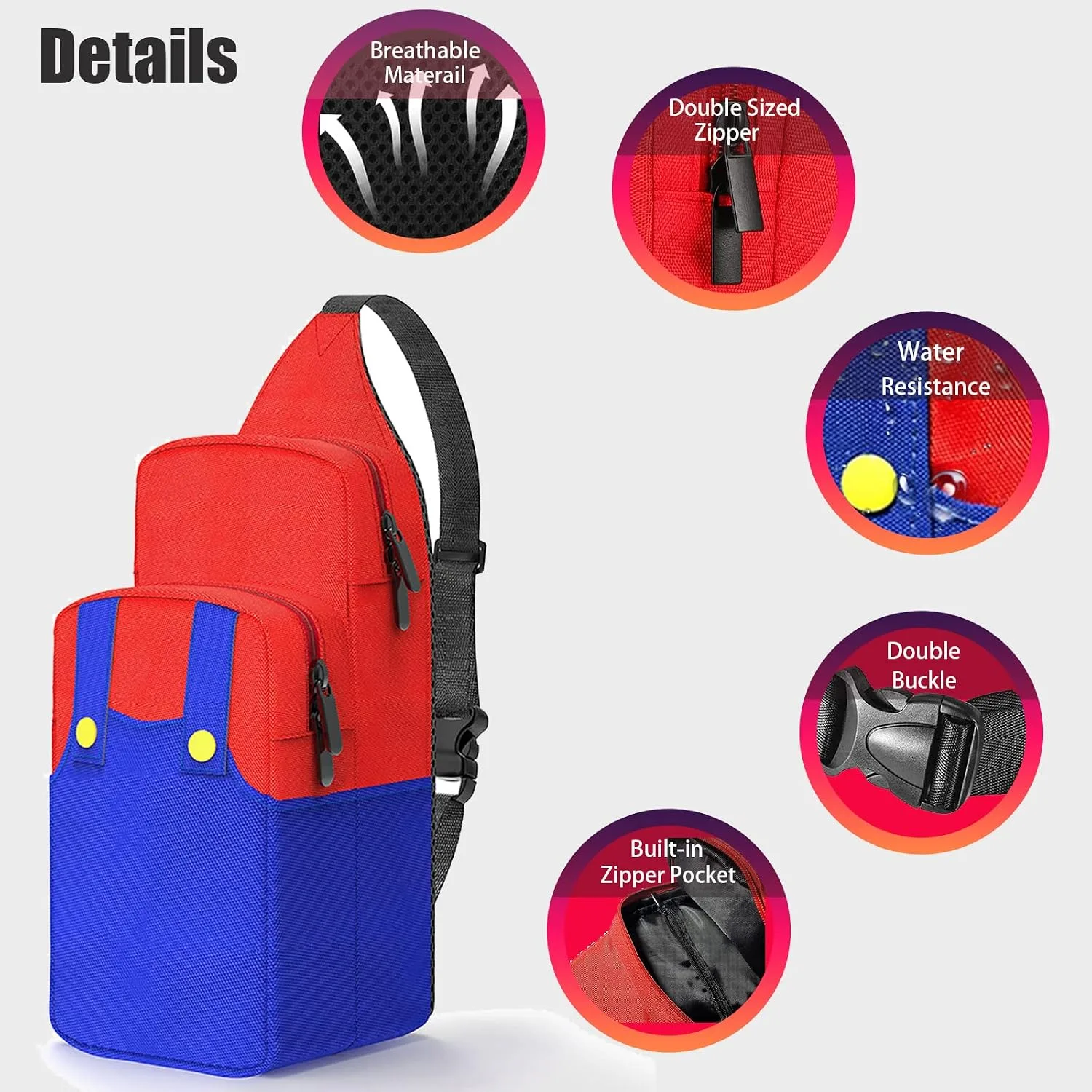 Vadaxx Cute Travel Bag for Nintendo Switch/2/Lite/OLED, Small Sling Portable Waterproof Backpack Carrying Crossbody Shoulder Chest Gaming Bag Case for NS SD Console Dock Joy-Cons Accessories Storage