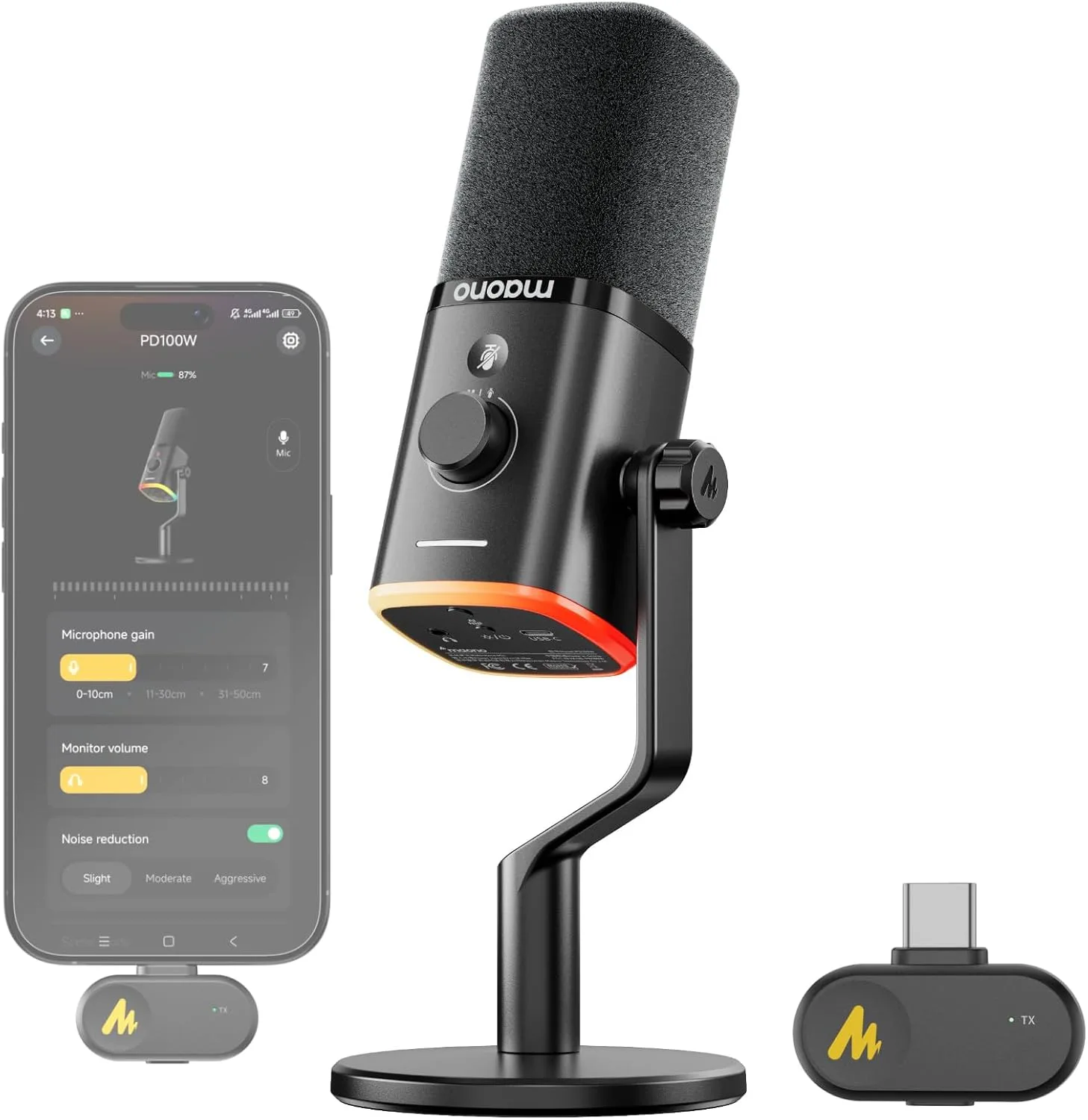 MAONO PD100W Wireless Dynamic Gaming Microphone for PC with USB-C Receiver