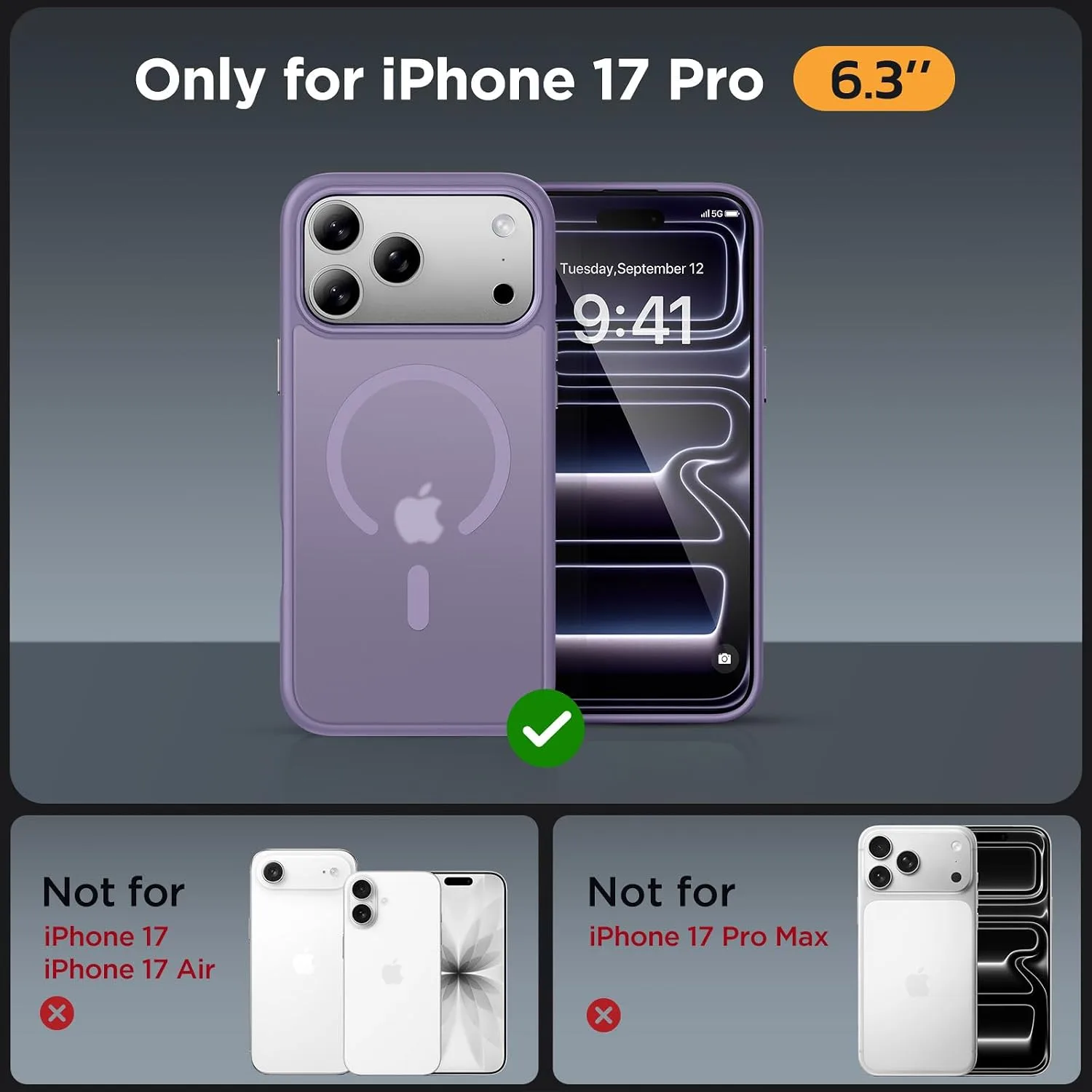 miracase Magnetic for iPhone 17 Pro Case 6.3" with Screen Protector, [Compatible with MagSafe] Military-Grade Protection, Anti-Fingerprint, Slim Thin Phone Case for 17 Pro Cover, Purple