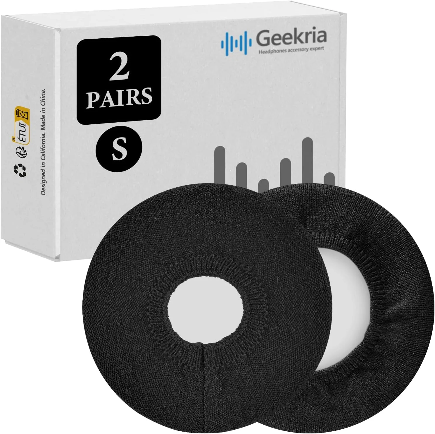Geekria 2 Pairs Knit Headphones Ear Covers - Product Safety Certified - Washable & Stretchable Sanitary Earcup Protectors for On-Ear Headsets, Sweat Pads for Gym, Meeting (Size S/Black)