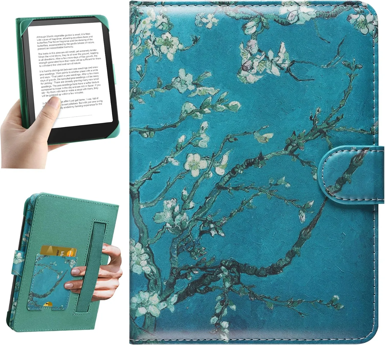 Estuche Universal HoYiXi para Kindle y eReaders 6 pulgadas con ranura para tarjetas Flor