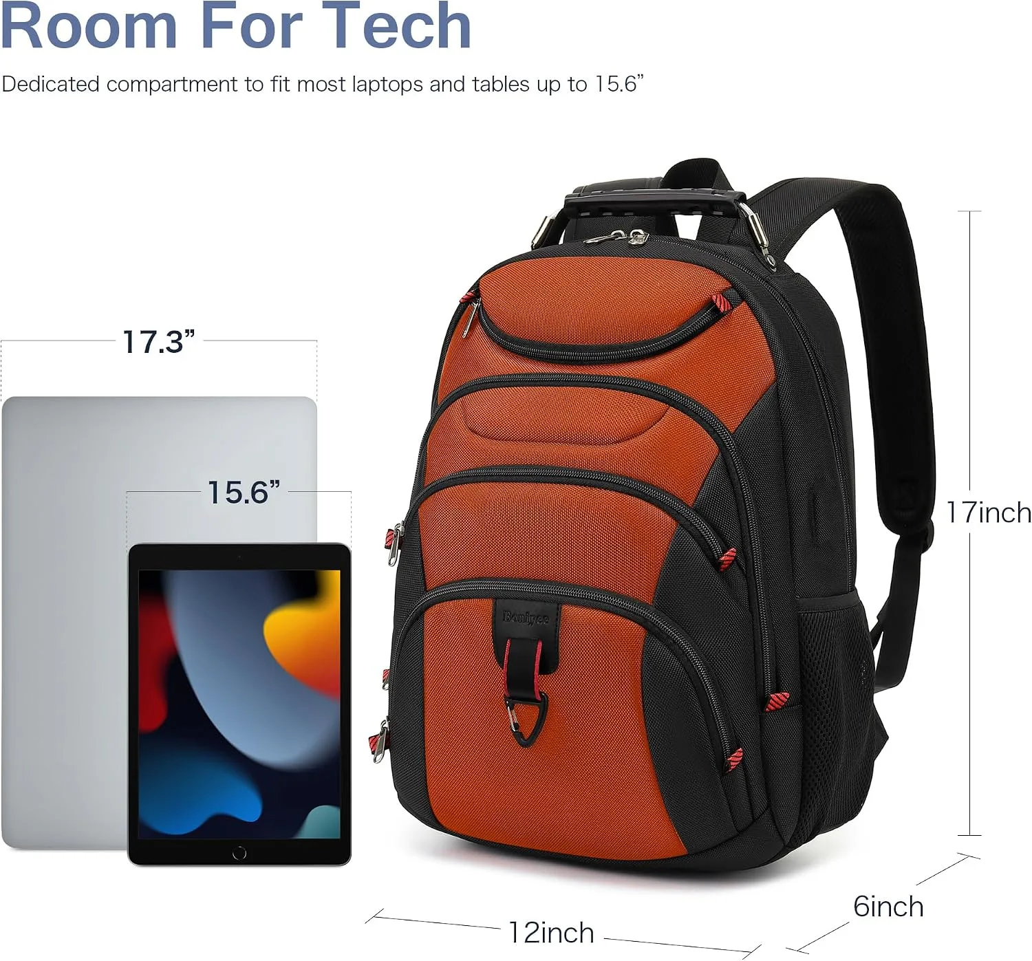 Boavan Laptop Backpack for men, 15.6 inch Laptop Bag with USB Port, Waterproof Travel Work Backpack Purse, Anti-Theft Teacher Nurse Doctor Casual Bookbags Office Business backpack，Deep Orange Black