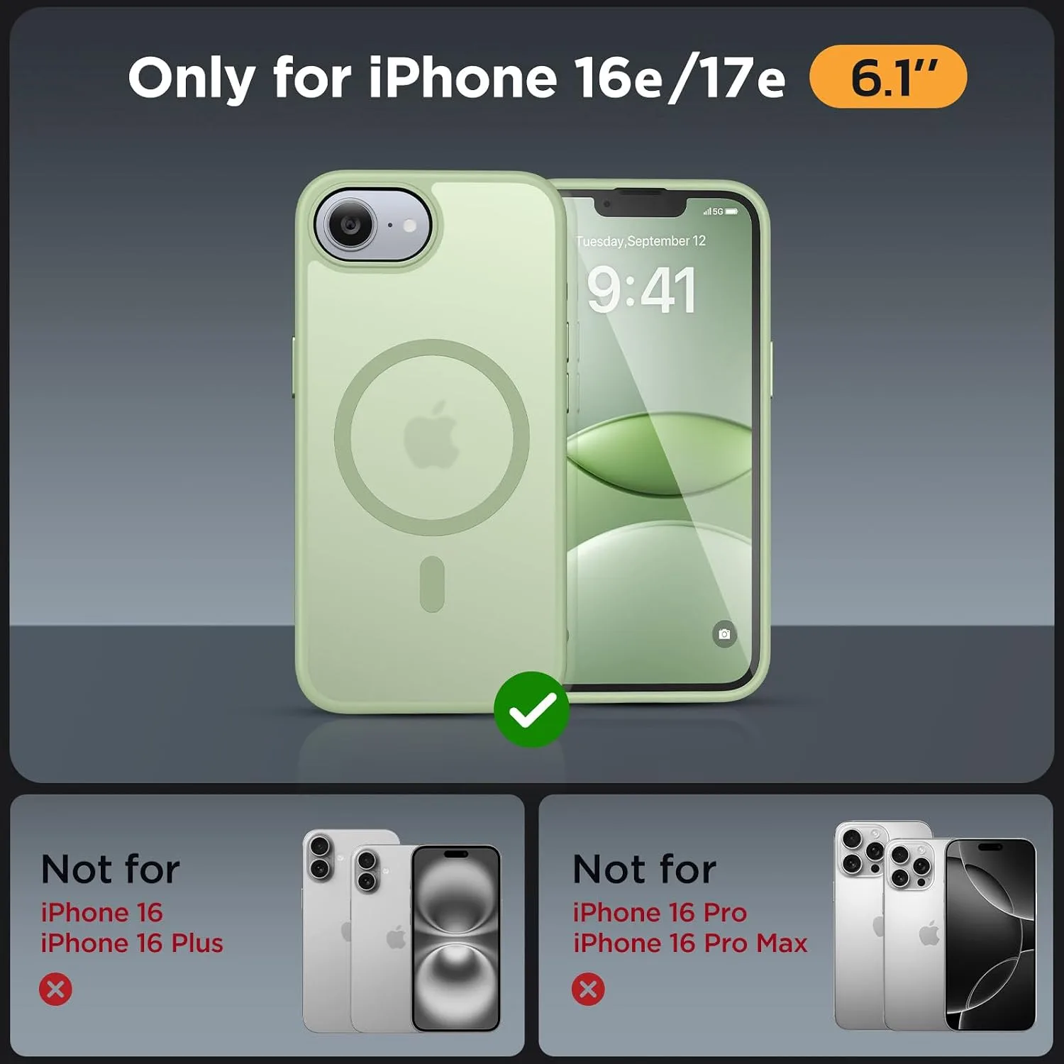 Miracase for iPhone 16e case & iPhone 17e Case for MagSafe [with 2×9H+ Screen Protectors] TOP Military-Grade Protection Shockproof with Velvet Touch for iPhone 16e/17e Phone Case 6.1", Light Green
