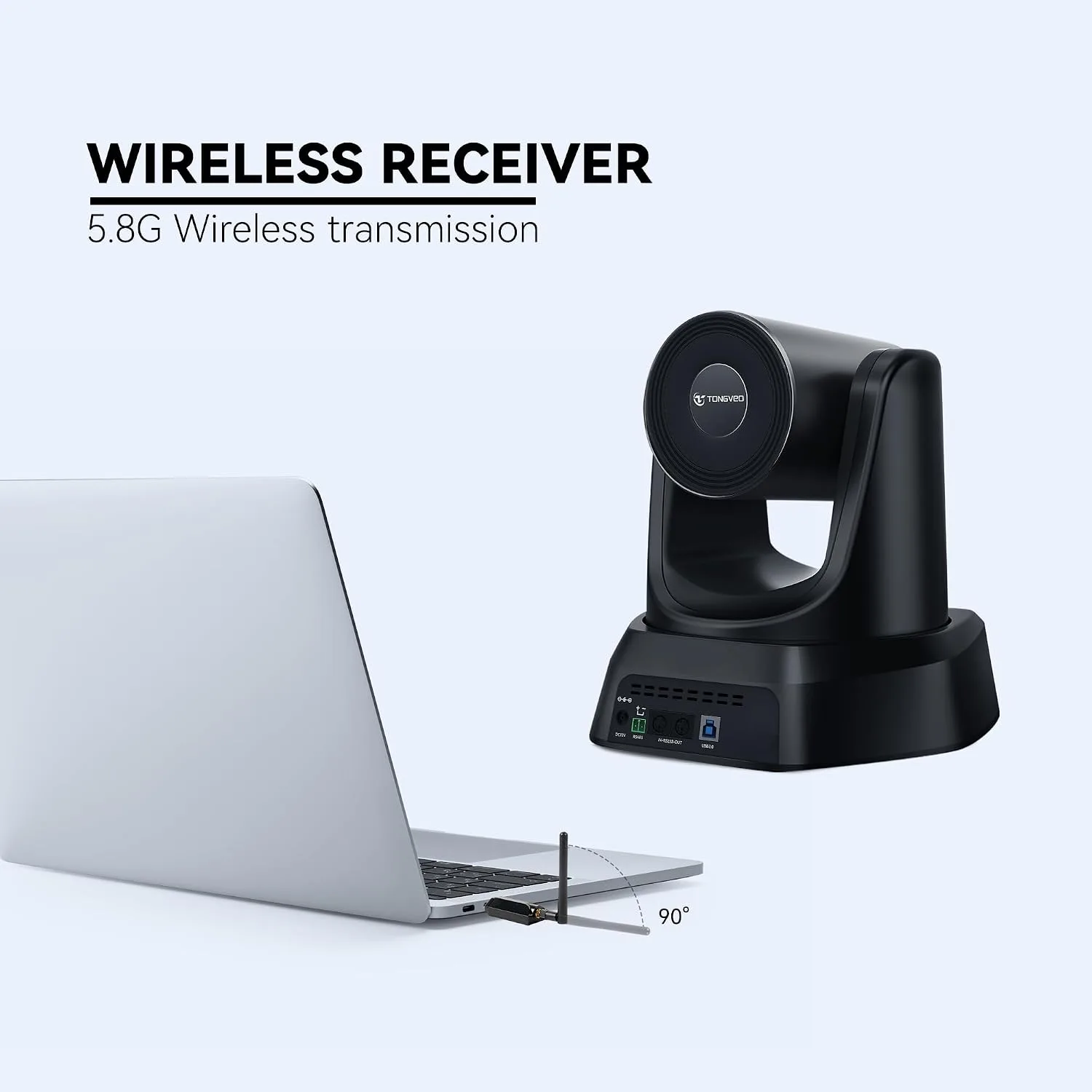 TONGVEO Wireless AI PTZ 20X Zoom Camera with Auto-Tracking: Built-in 5.8GHz Receiver for Cable-Free Setup, 1080P 60fps Conference Camera for Church Services, Online Classes & Hybrid Meetings