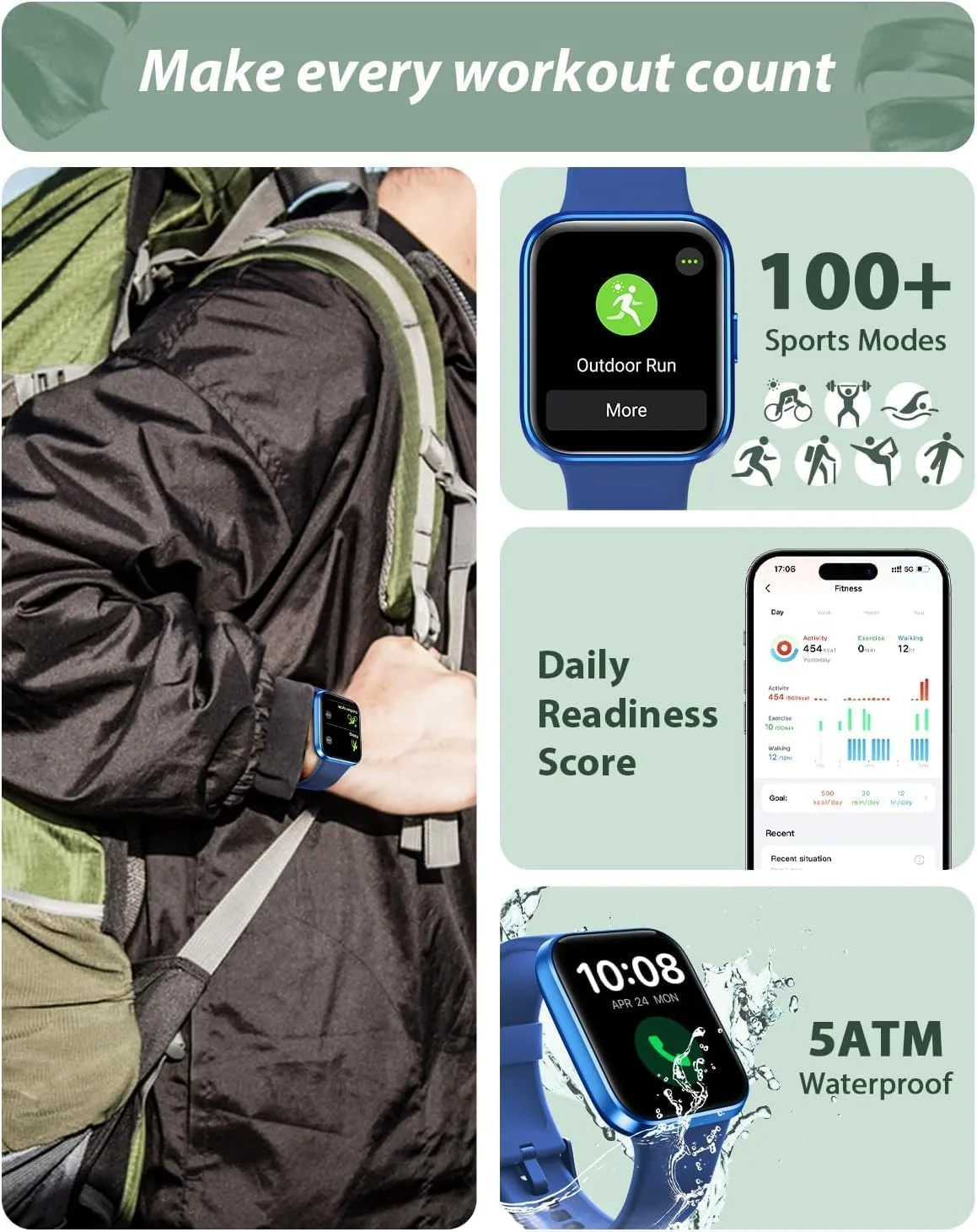 Smart Watch for Women Android & iPhone, Alexa Built-in, 1.8" Touch Screen Fitness Tracker with Answer/Make Calls, IP68 Waterproof Heart Rate/Sleep/SpO2 Monitor, Pedometer, 100+ Sport Modes, Dark Blue