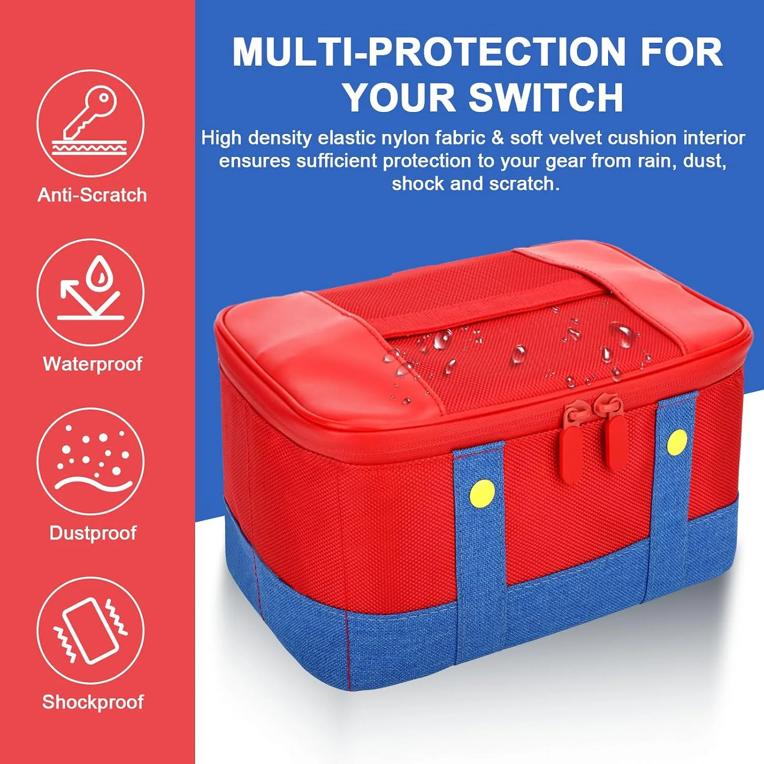 Vadaxx Cute Switch Carry Case for Nintendo Switch/Lite/OLED, Portable Soft Shell Waterproof Protective Storage Travel Carrying Case Messenger Bag Oxford for NS SD Console Dock JoyCons Accessories