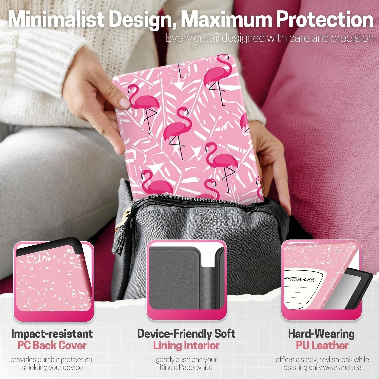 TNP Kindle Paperwhite 12th Gen Case, Colorsoft 7-Inch Cover, Pink Flamingo