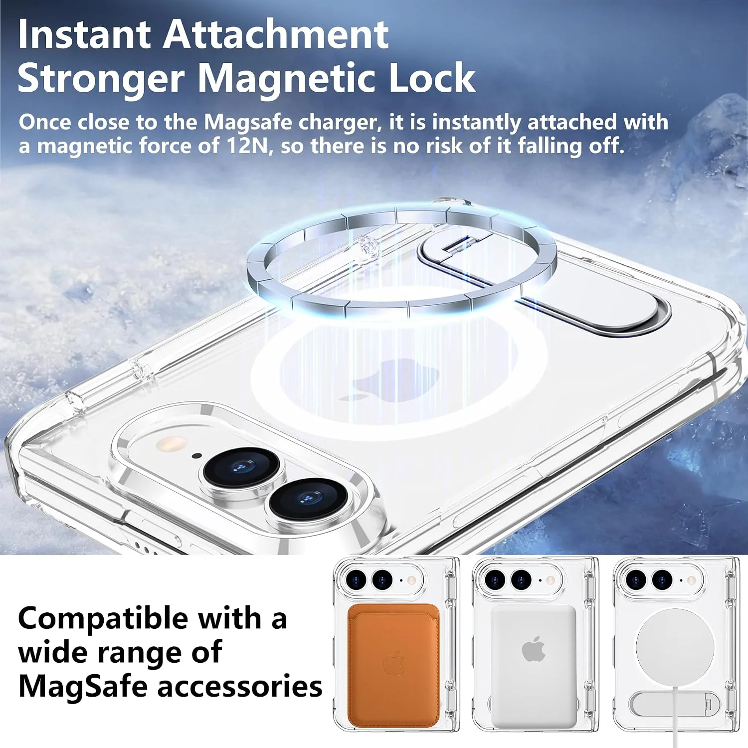Magnetic for iPhone Duo Case Clear with Stand & Screen Protector,Anti Slip