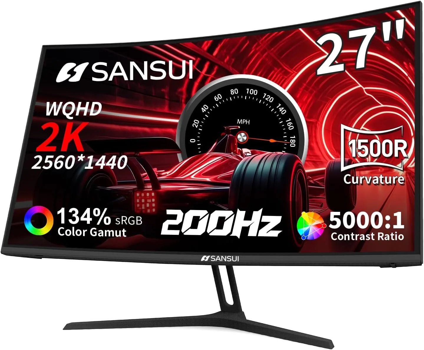 SANSUI 27 Inch WQHD 2560X1440 Curved Gaming Monitor 200Hz MPRT 1ms