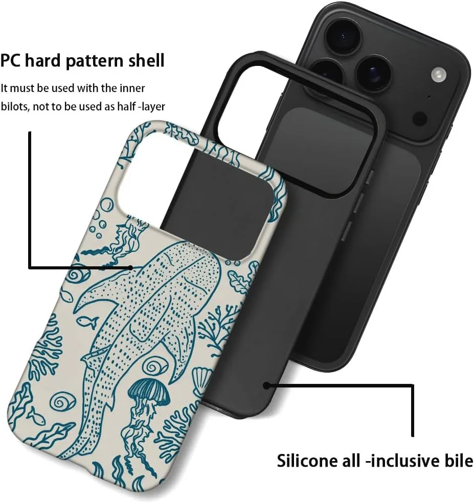 Case Compatible with iPhone 18 Pro/iPhone 17 Pro,Fall Prevention Hybrid 2-Layer Hard Shell Phone Cover for Girls Boys,Oceans Whales Sharks