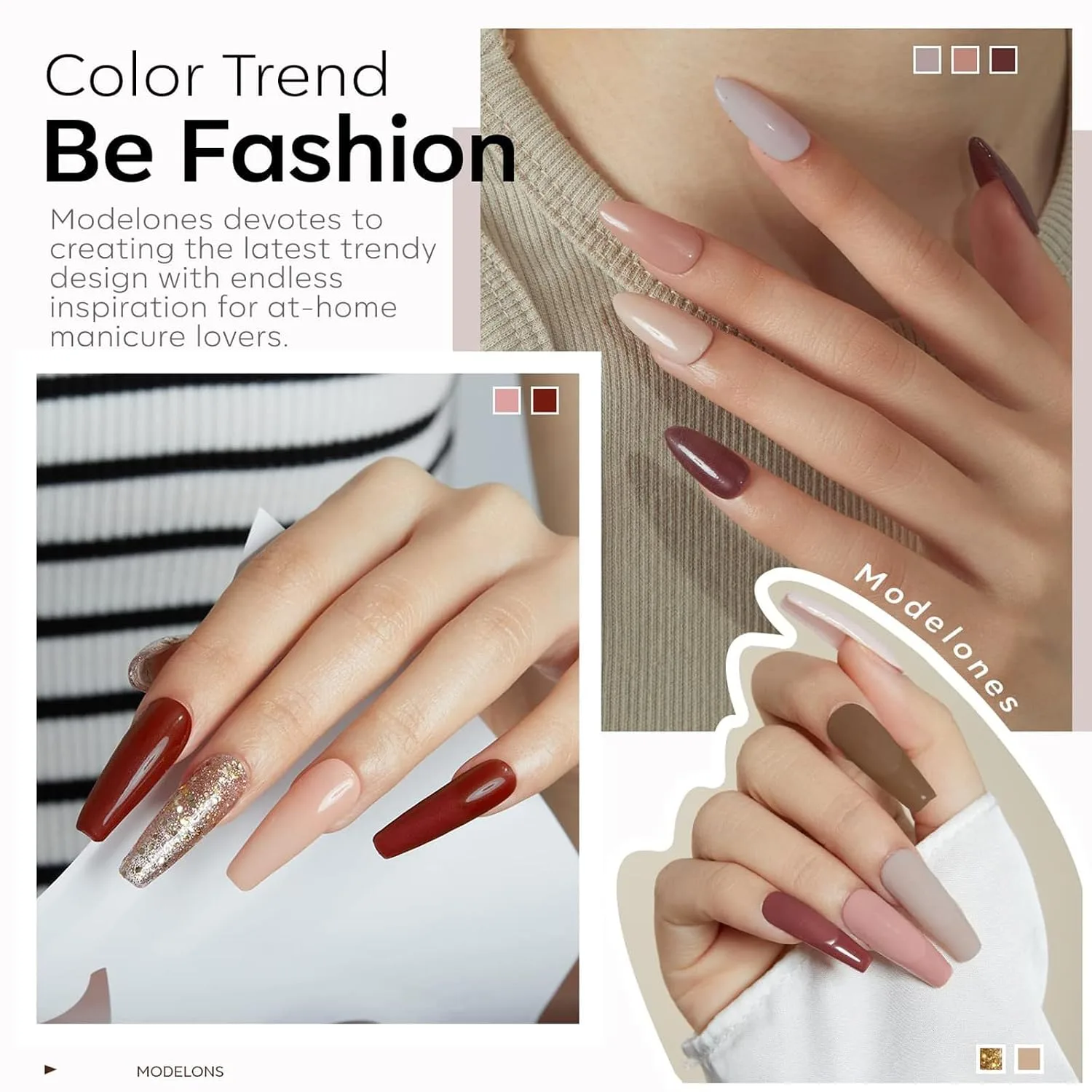 modelones Gel Nail Polish Set Nude Glitter 6Colors Burgundy Dark Red Wine
