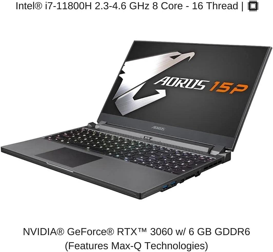 HIDevolution AORUS 15P KD-72US223SH 15.6" FHD 240Hz, 2.3 GHz i7-11800H, RTX 3060, 16 GB 3200MHz RAM, 8 TB PCIe SSD