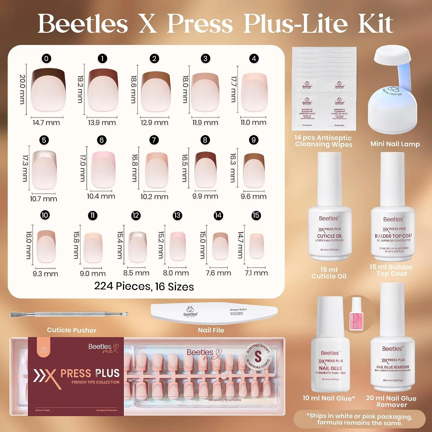 Beetles Full Press On Nails Kit - 7 Colors Short Square French Tip, 224Pcs