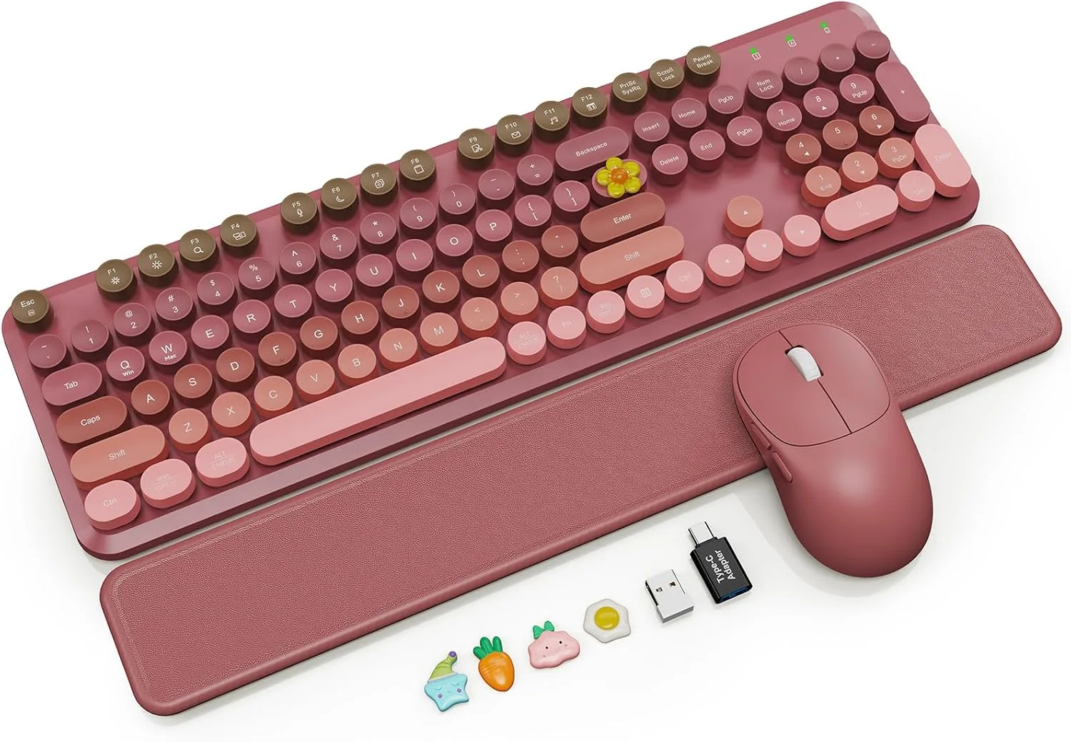 Wireless Keyboard and Mouse Combo, Magnetic Soft-Touch Wrist Rest, Pink