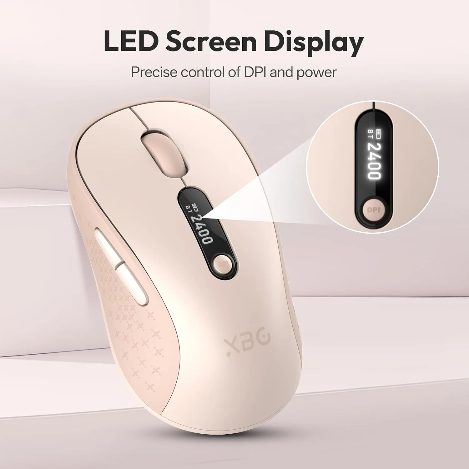 XBG B15Pro Tri-Mode Wireless Bluetooth Mouse with LED Display for Laptop
