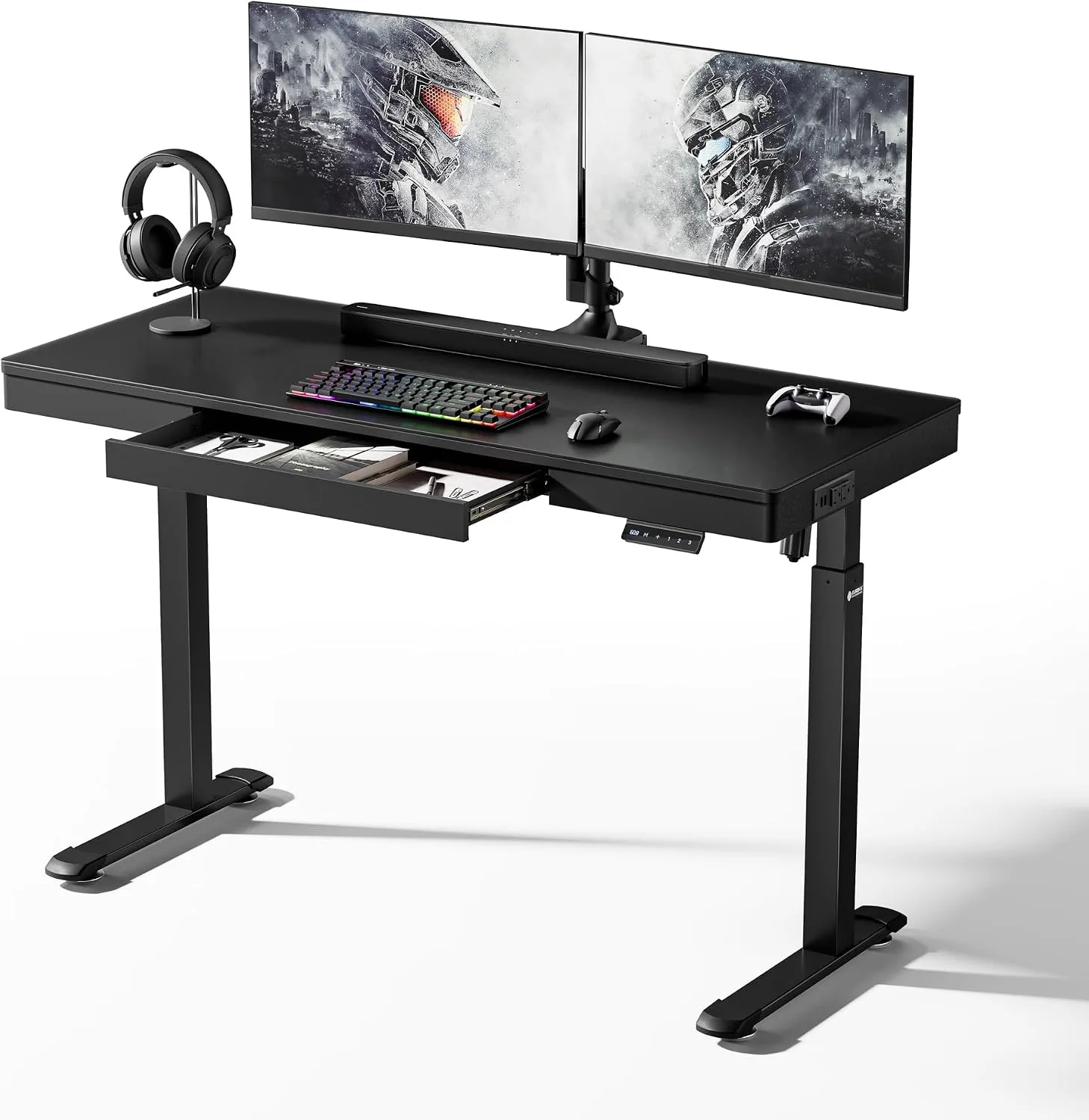 EUREKA ERGONOMIC Electric Standing Desk with Drawer, 55 Inch, Frosted Glass