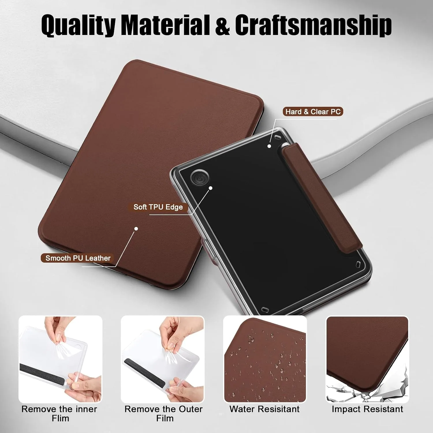 E NET-CASE Detachable Magnetic Case for 6" Kobo Clara Colour (2024) /Clara BW(2024) /2E(2022) eReader,Ultra Clear Back丨Easy to Detach & Attach丨Auto Sleep/Wake (Brown)