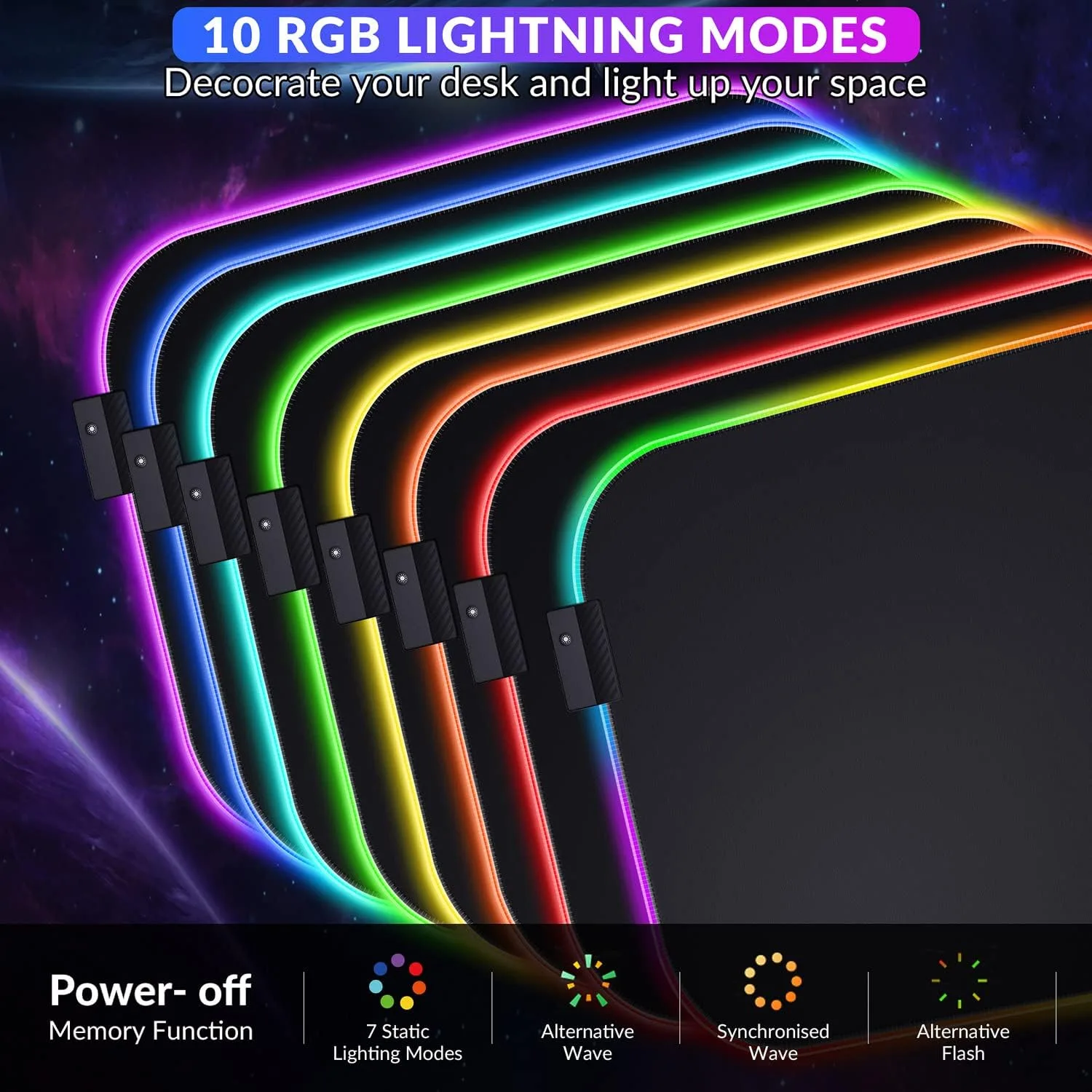 Gimars RGB Mouse Pad with Wrist Rest Support, 12 x 10 in Extra Large Ergonomic Gaming Mouse Pad with 10 LED Lighting Modes, Non-Slip Rubber Base for PC Gaming & Office