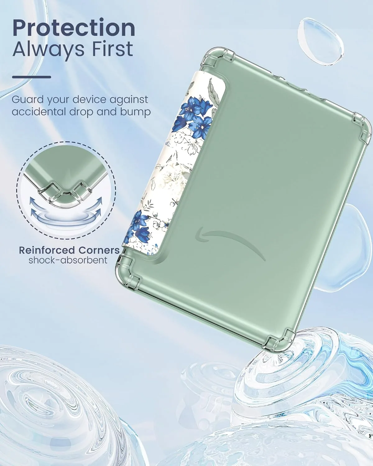 MoKo Case for 7" Kindle Paperwhite 12th Gen & Colorsoft 2024, Blue Floral