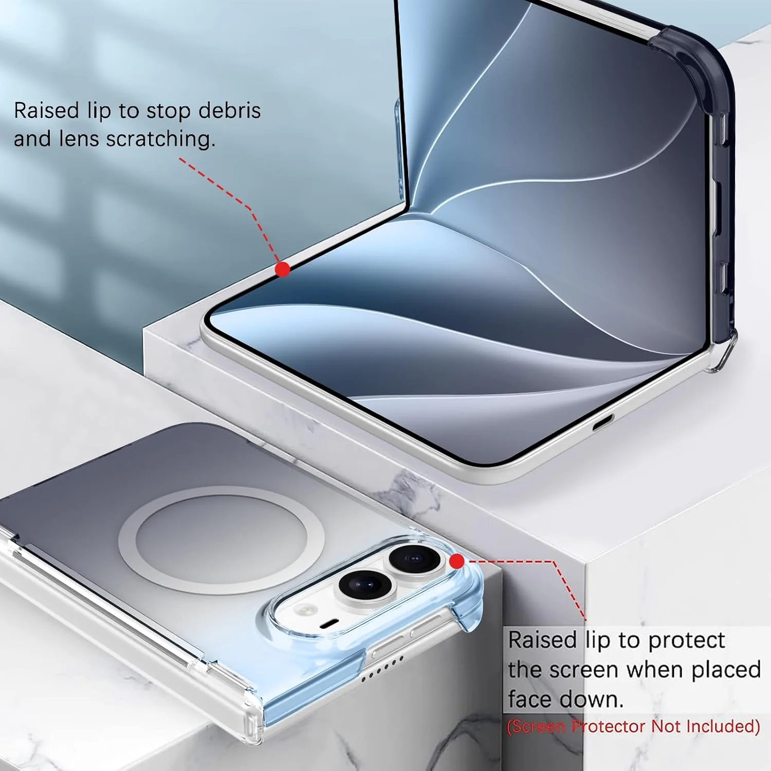 tharlet Magnetic Case Fit for iPhone Duo, Anti Yellowing, Blue Grey