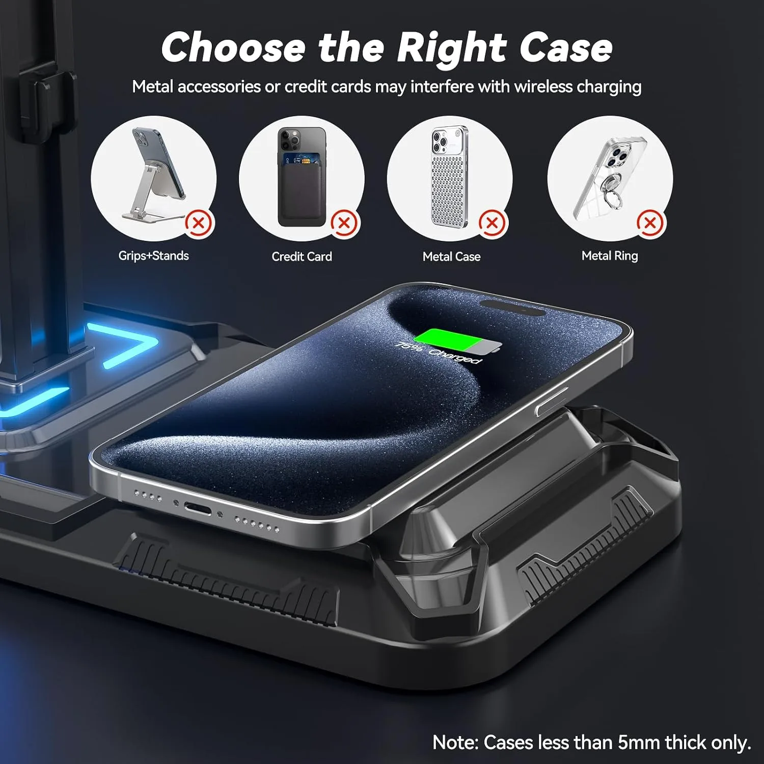 KDD Headphone & Controller Stand with Wireless Charging - Rotatable Headset Stand with 9 Light Modes - Controller Holder with 2 USB and Type C Ports - for Gamers Desktop Accessories
