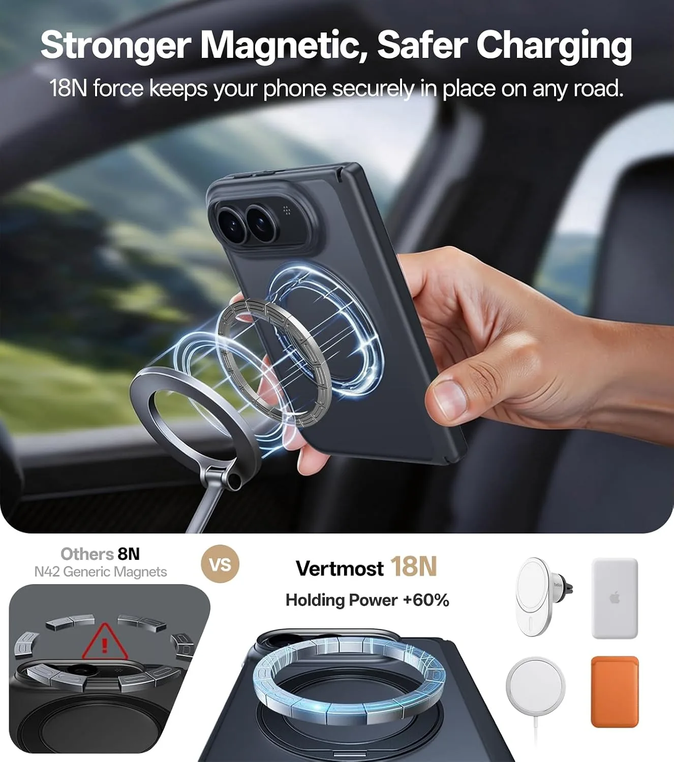 Silky Matte for iPhone Duo Case with 360 Magnetic Kickstand, Black