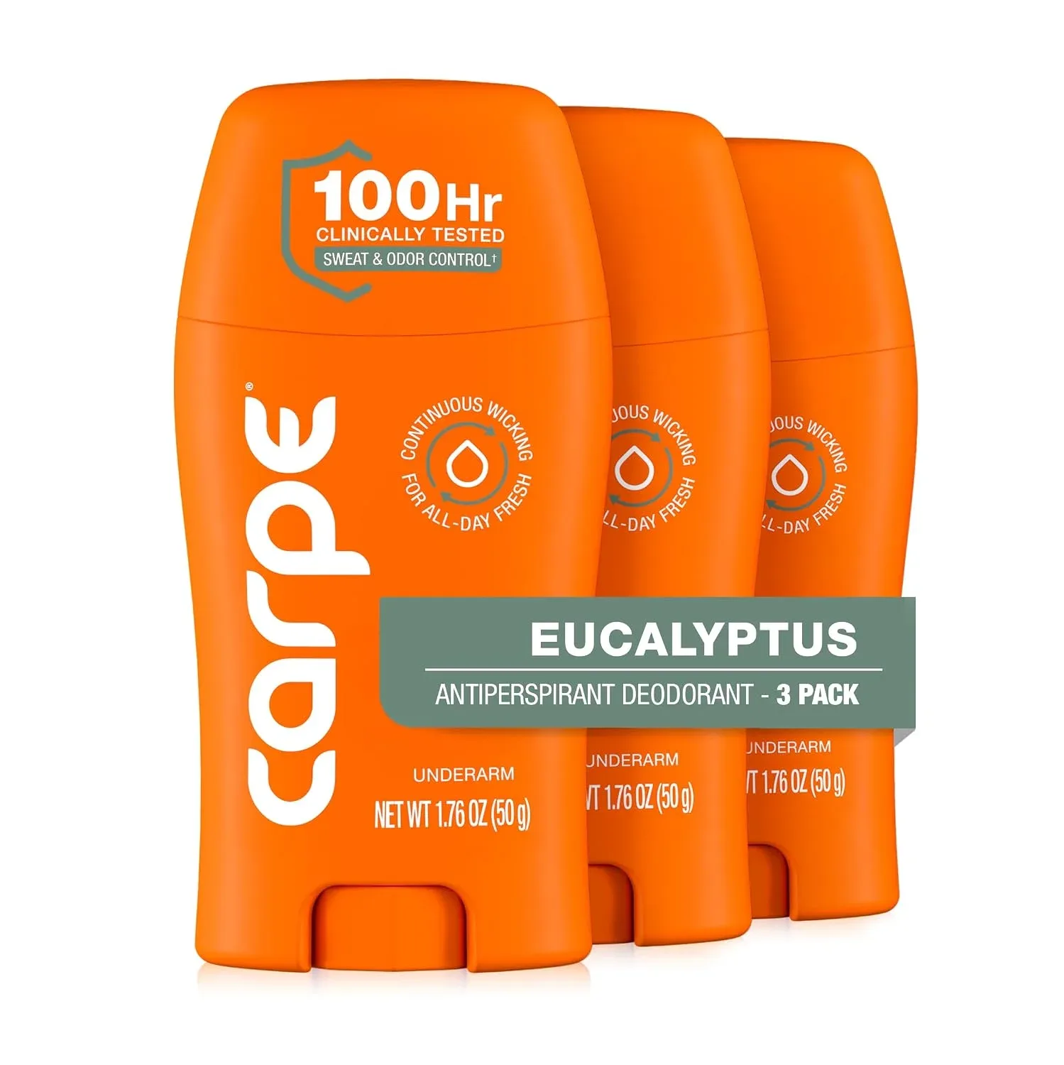 Carpe 100-Hour Deodorant Antiperspirant, Eucalyptus - 3 Pack