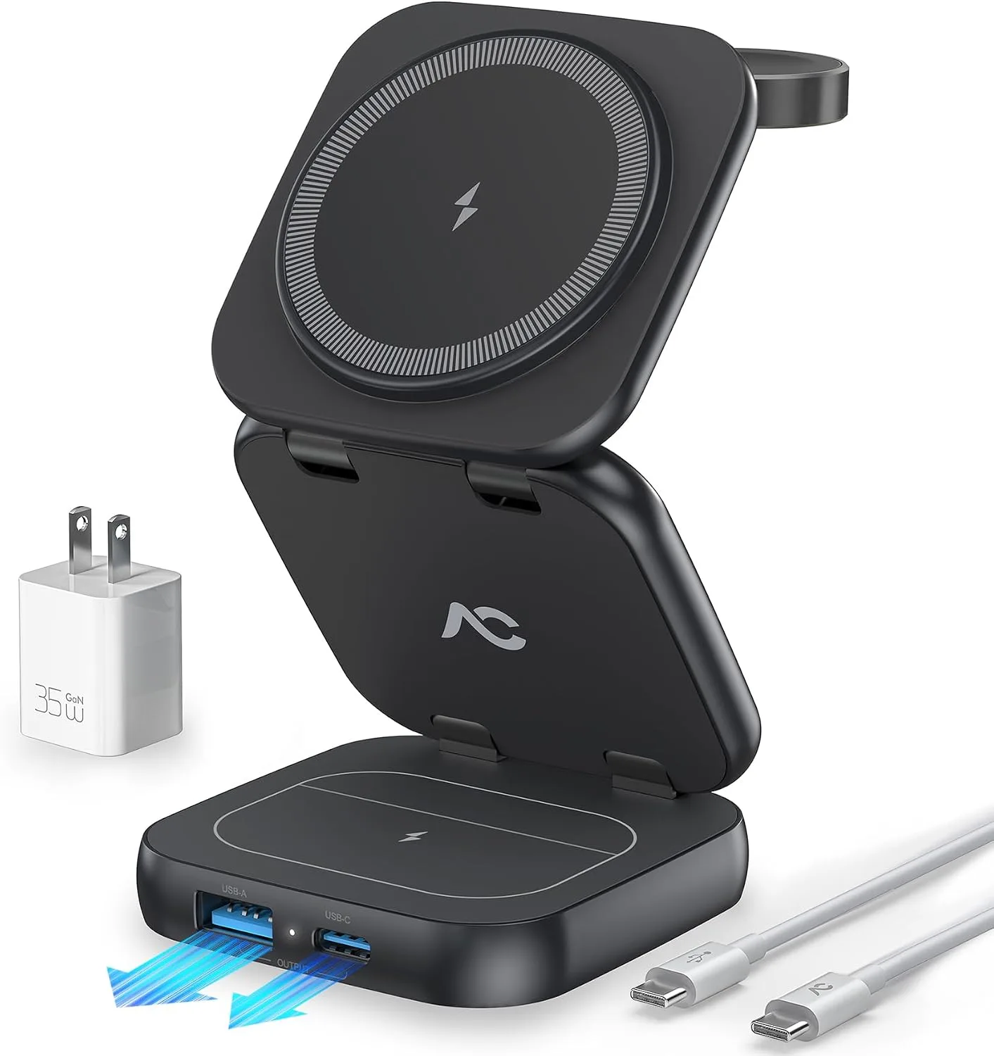 AC ISLAND 5-in-1 Wireless Charger for MagSafe，35W Travel Charging Station