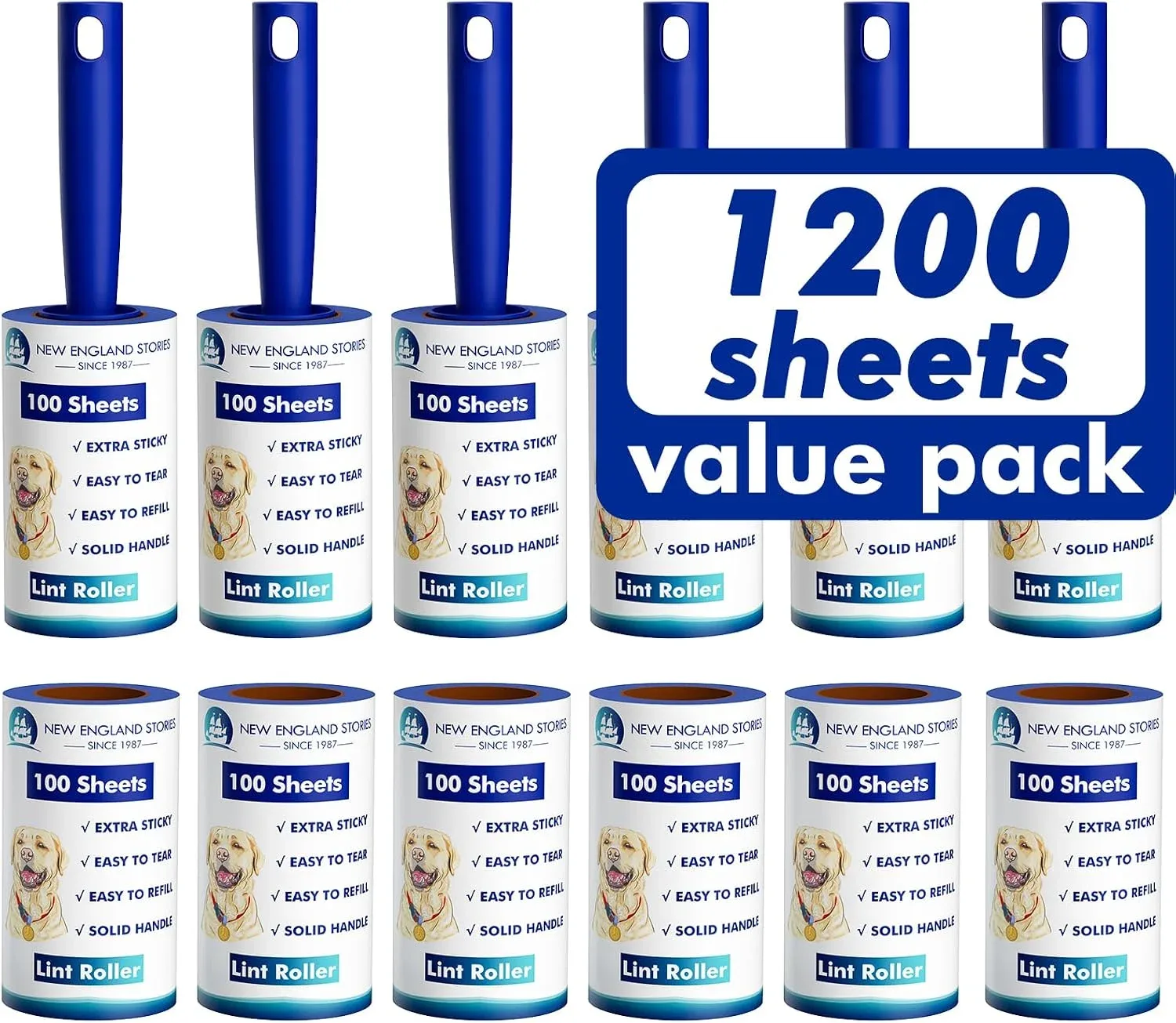 1200 Sheets Lint Roller with 6 Upgraded Handles (6 Rollers + 6 Refill), Mage Value Set Sticky Lint Rollers for Pet Hair, Portable Pet Hair Remover for Clothes, Furniture, Carpet, Dog and Cat