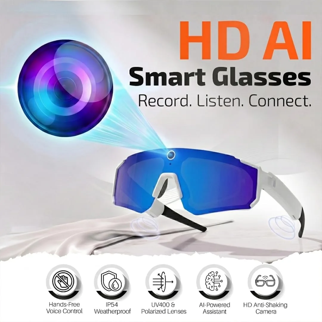 AI Smart Glasses with 32MP & 1200P Video Camera,Waterproof Recording,Voice Assistant,Open-Ear Audio,Dual Mic Noise Reduction,EIS Stabilization,Lightweight & Comfortable Outdoor Sports (Purple)