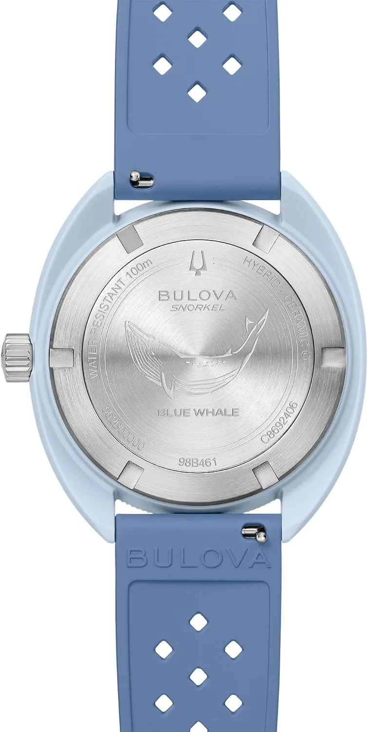 Bulova Oceanographer Snorkel Amazon Exclusive Ceramic Case and White Perforated Rubber Strap Watch, Day Date 100M WR