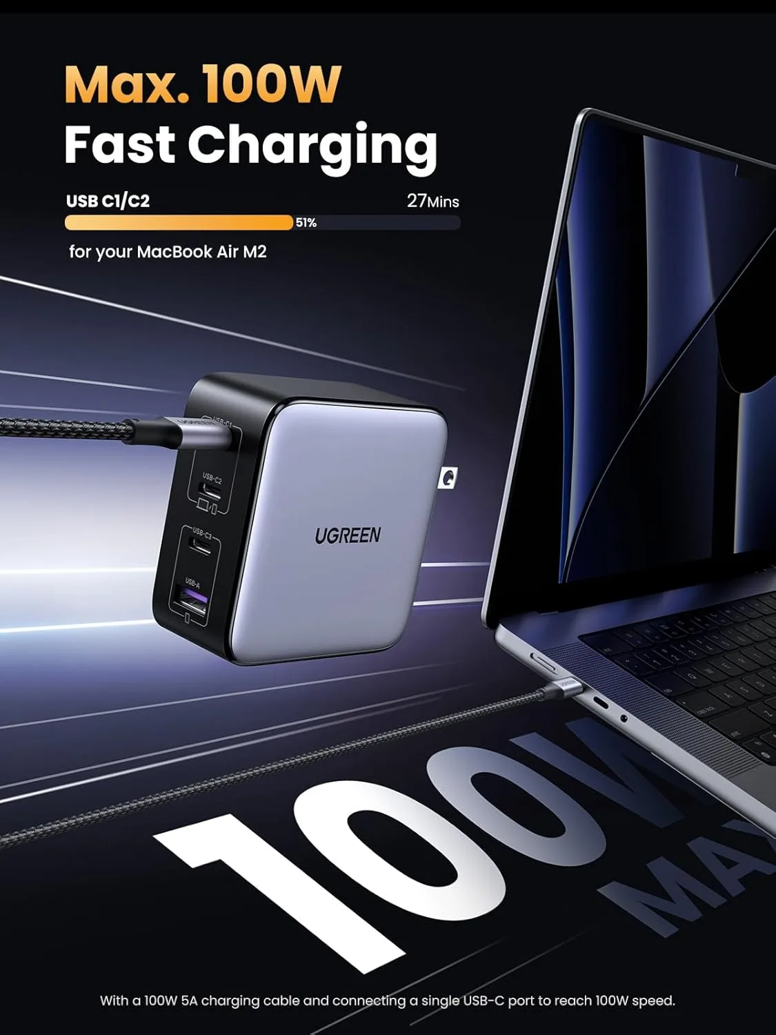UGREEN Nexode 100W GaN USB C Charger, 4-Port Fast Laptop Charger