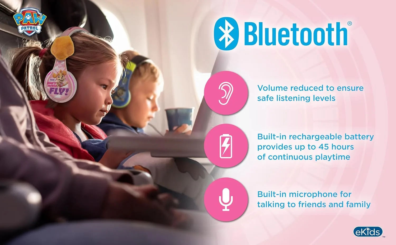 Paw Patrol Bluetooth Headphones for Kids, Wireless Headphones Skye Liberty