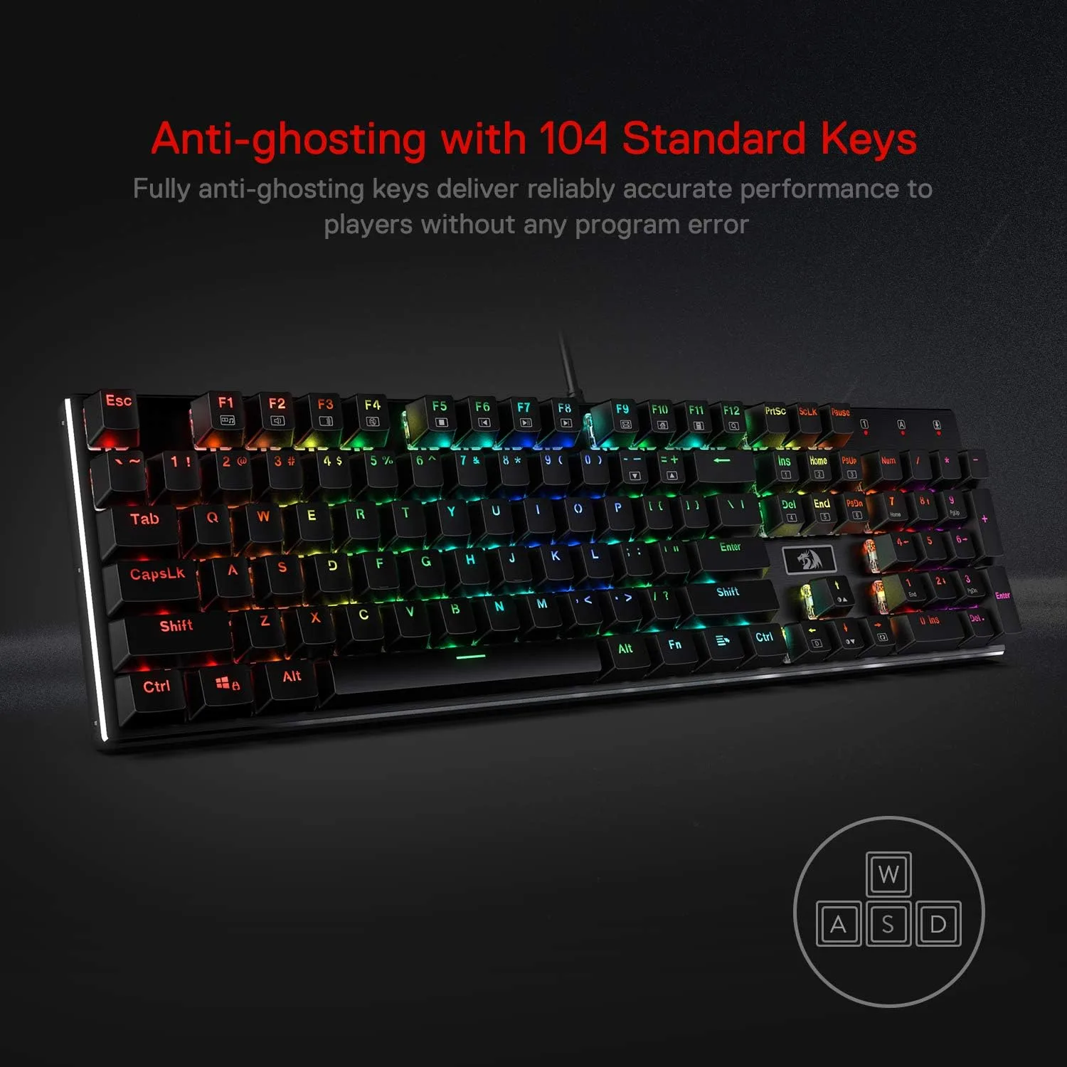 Redragon K556 Wired RGB Mechanical Gaming Keyboard, 104-Key Aluminum Board