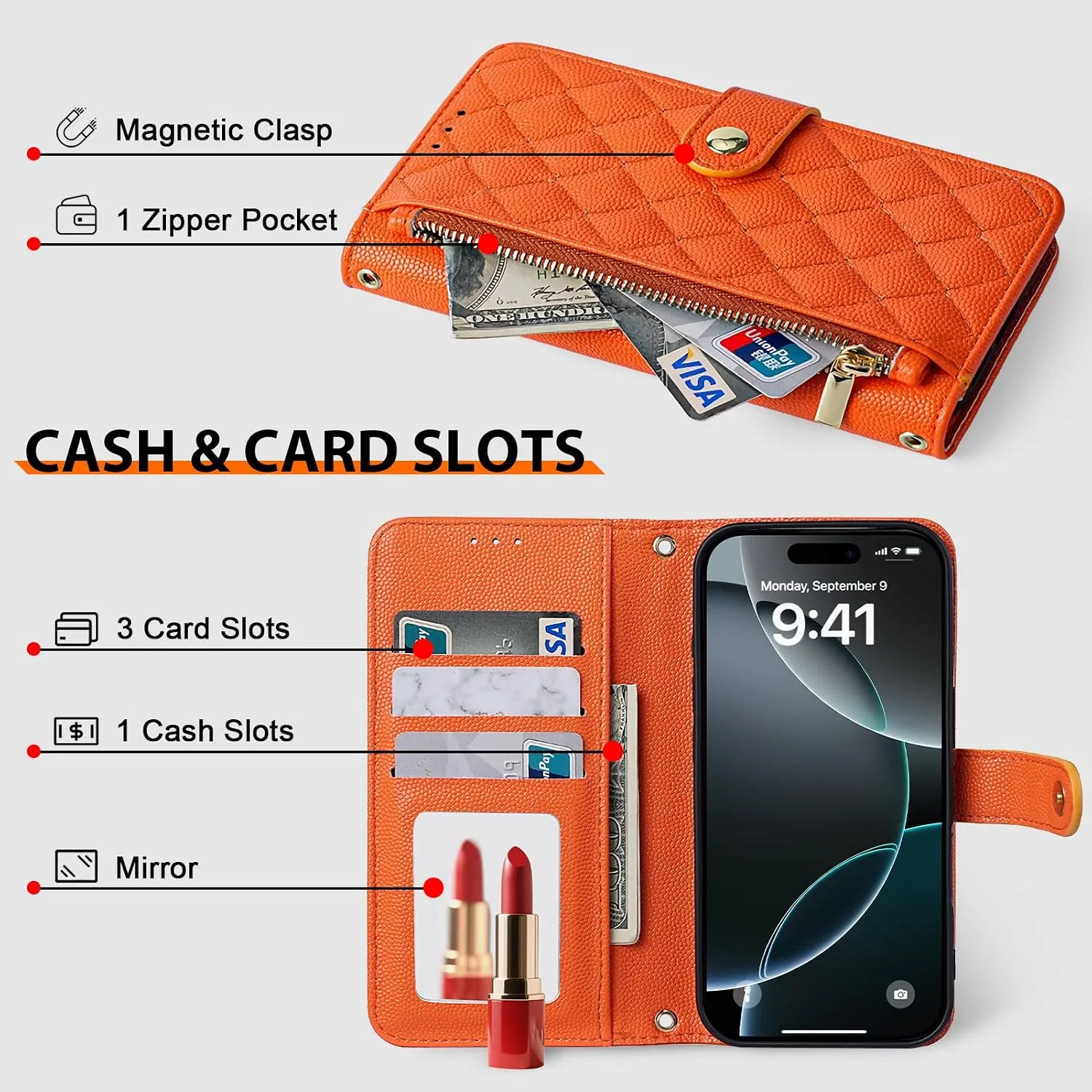 Wallet Phone Case Crafted for iPhone 16 Pro Orange